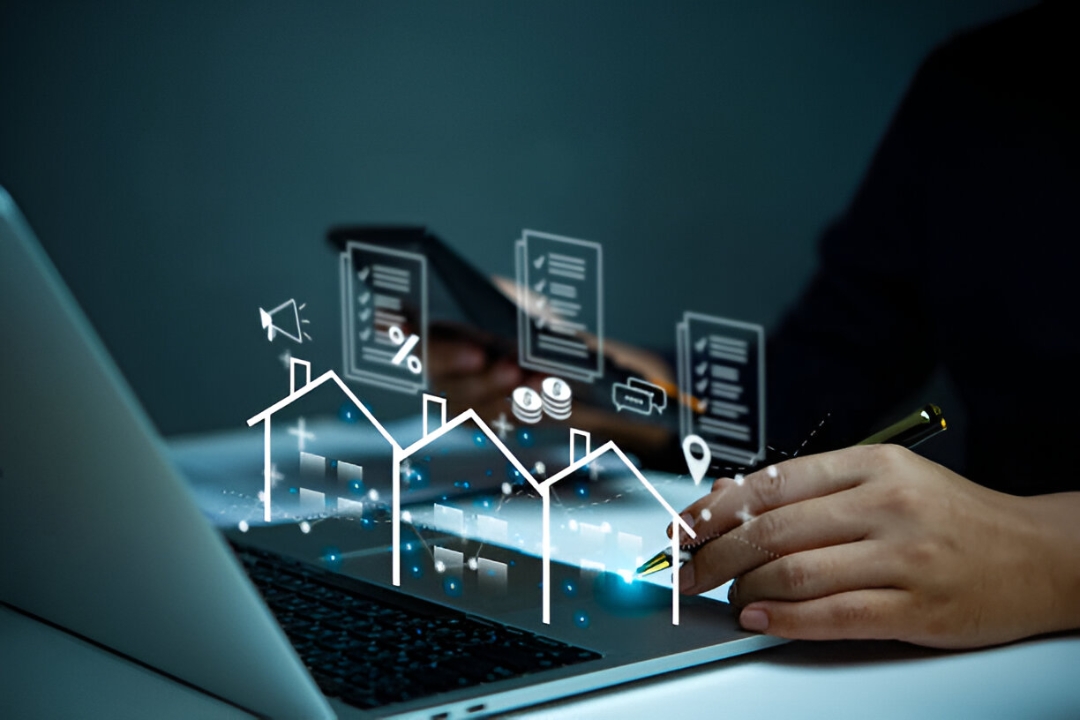 A professional interacts with glowing house icons and checklists over a laptop, showcasing top real estate investing tools from AMPLIFIREI. A professional interacts with glowing house icons and checklists over a laptop, showcasing top real estate investing tools from AMPLIFIREI.