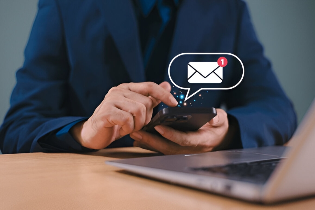 A businessperson on a phone with an email icon popping up, illustrating AMPLIFIREI's expertise in email drip campaigns for wholesaling. A businessperson on a phone with an email icon popping up, illustrating AMPLIFIREI's expertise in email drip campaigns for wholesaling.