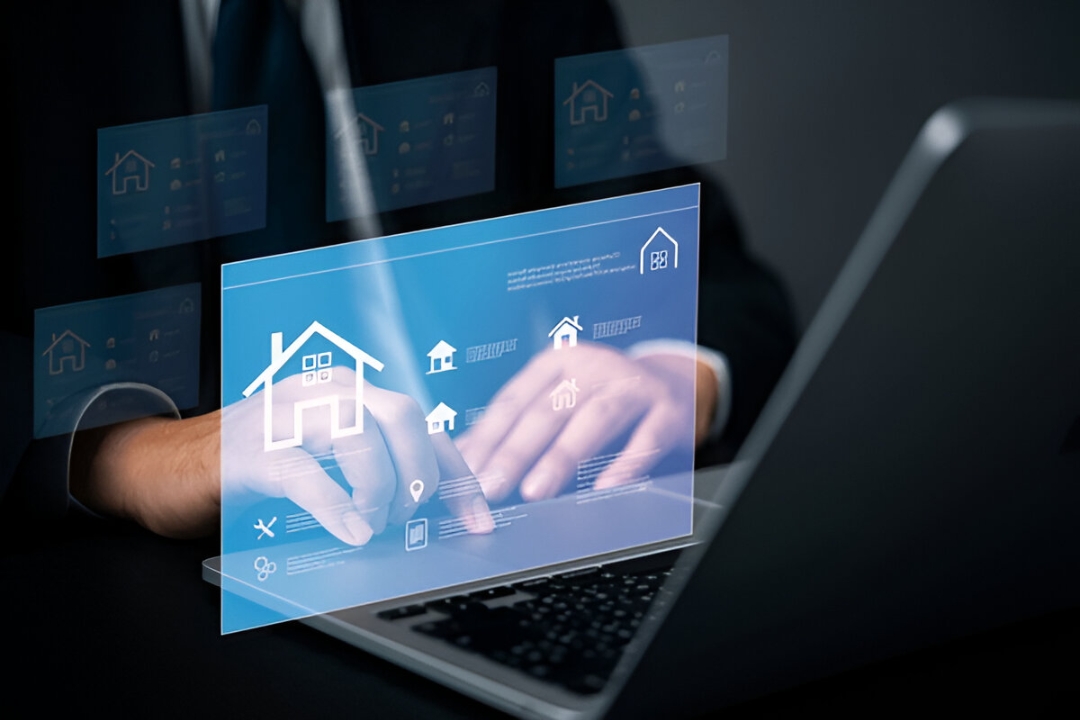 A businessman points to a digital CRM interface on a screen, demonstrating choosing a property investor CRM from AMPLIFIREI. A businessman points to a digital CRM interface on a screen, demonstrating choosing a property investor CRM from AMPLIFIREI.