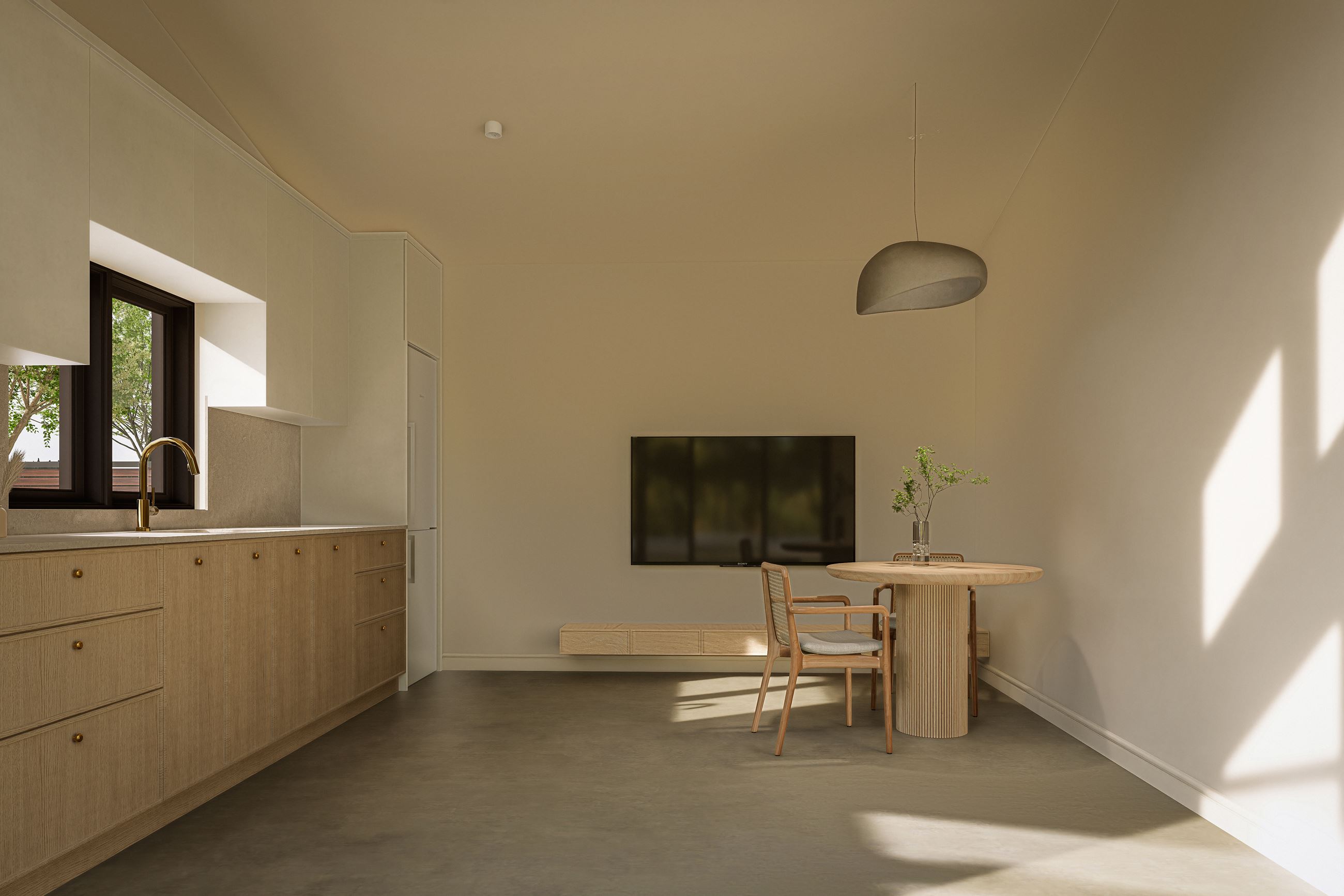 Signature ADU concept — bright, airy living with indoor–outdoor flow
