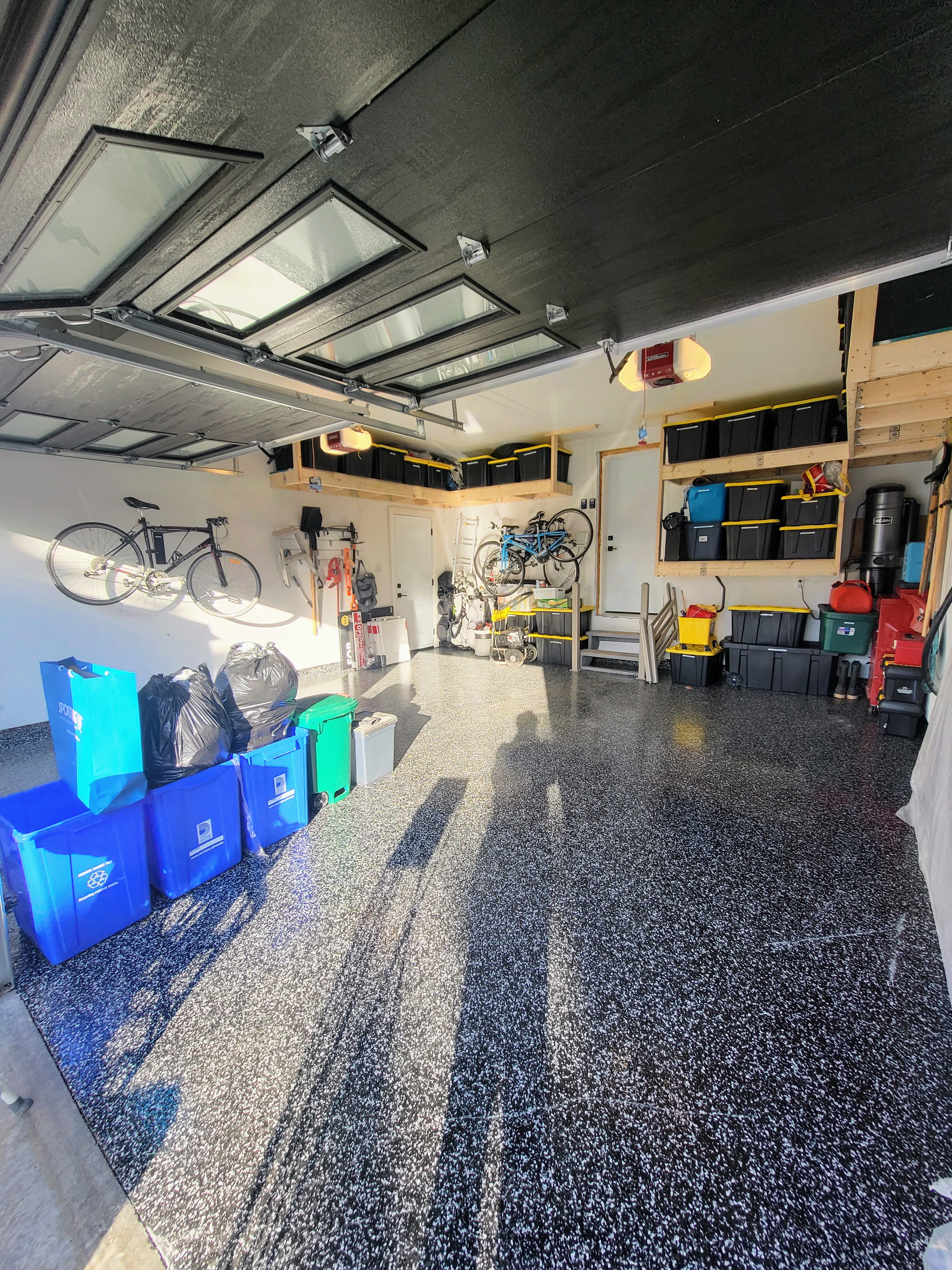 organized garage with custom shelving
