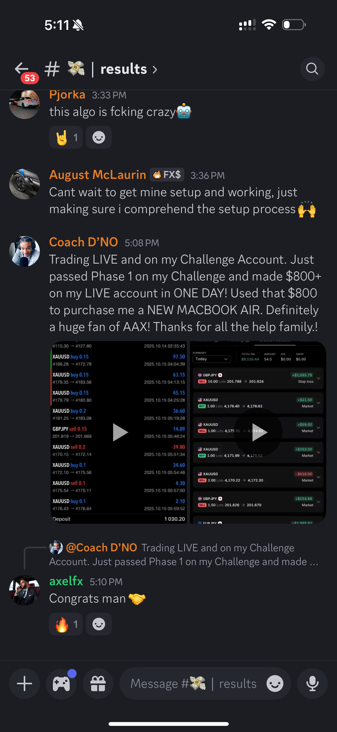 Trading result screenshot