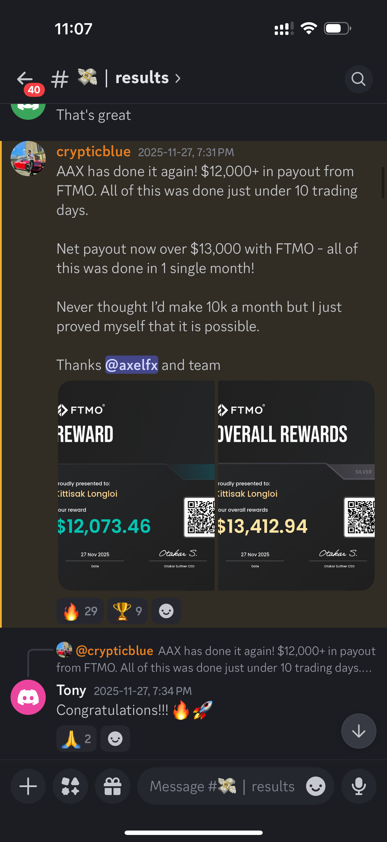 Trading result screenshot