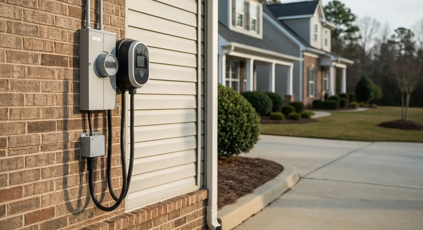 Residential EV charger installed on garage