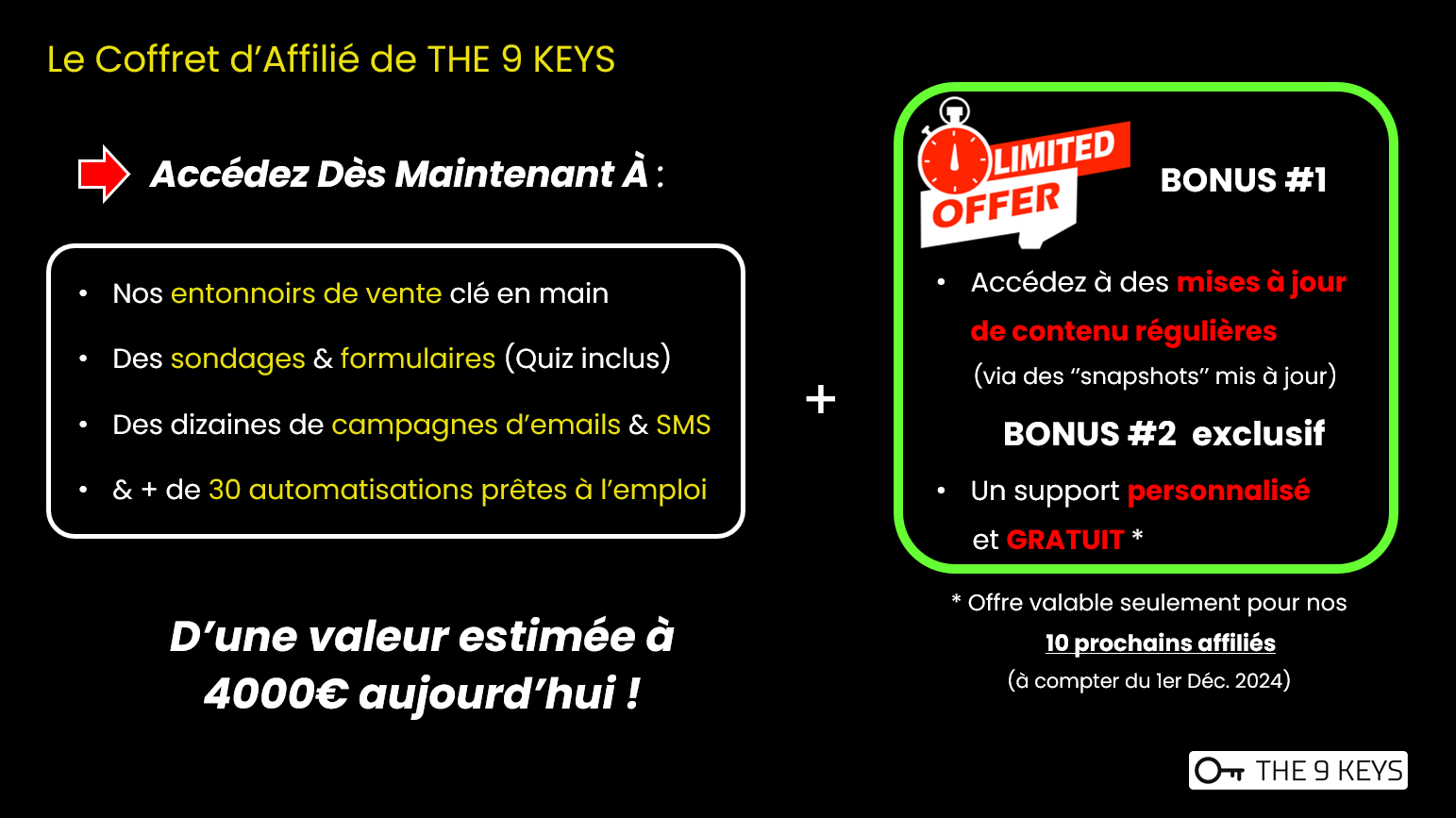 Notre coffret d'affilié à HighLevel vous permettra d'accéder à un contenu de marketing digital riche en templates et autres éléments clés faits pour tourner vos débuts en rapide succès! I the9keys.fr Notre coffret d'affilié à HighLevel vous permettra d'accéder à un contenu de marketing digital riche en templates et autres éléments clés faits pour tourner vos débuts en rapide succès! I the9keys.fr