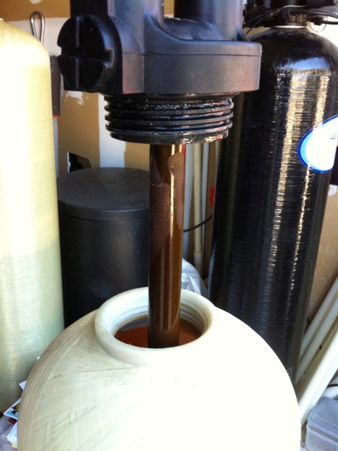 riser tube inside a water softener system