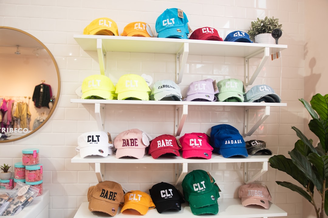 multiple hats on shelf