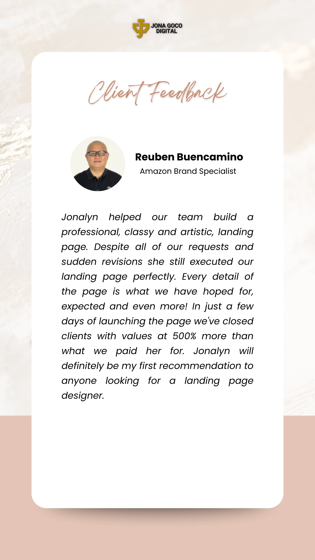 Testimonial from Reuben Buencamino