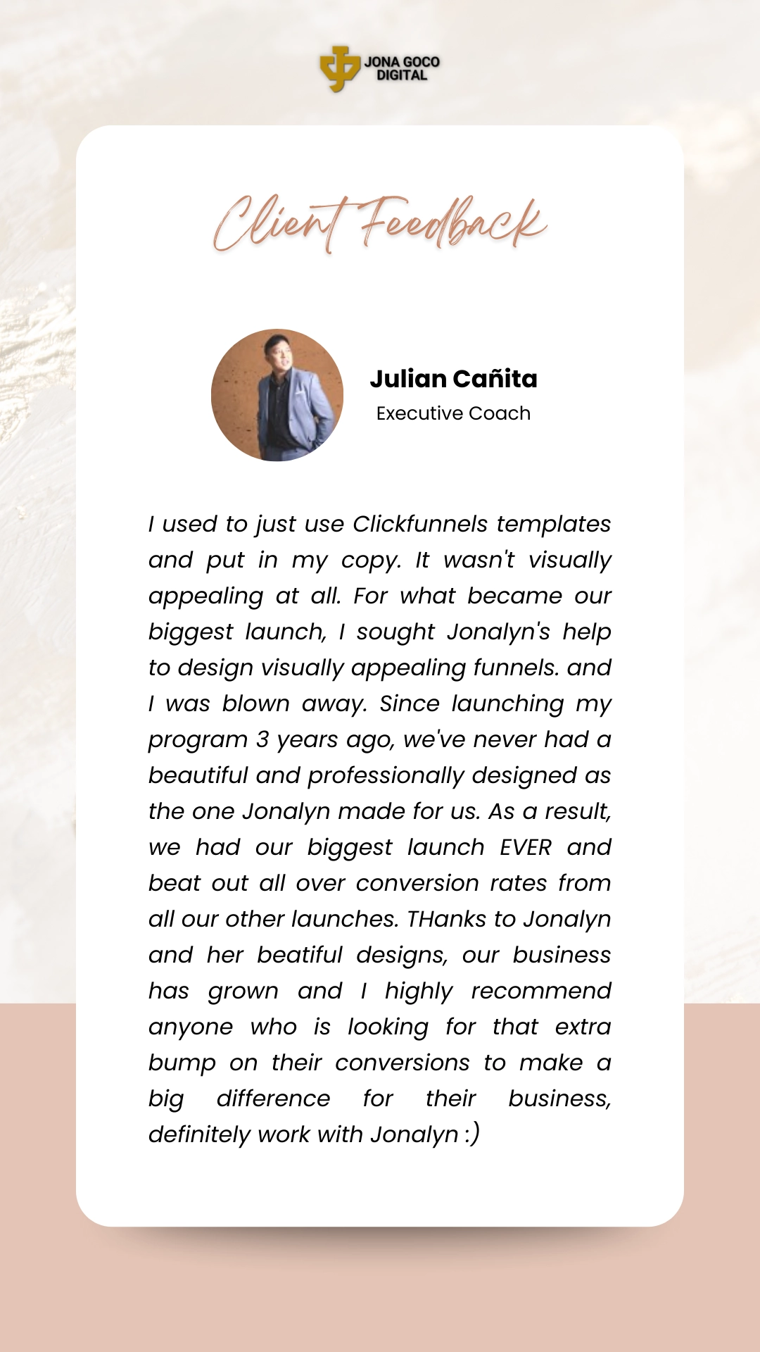 Testimonial from Julian Cañita