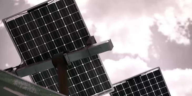 Solar panels receiving minimal sunlight due to clouds blocking sunlight Solar panels receiving minimal sunlight due to clouds blocking sunlight