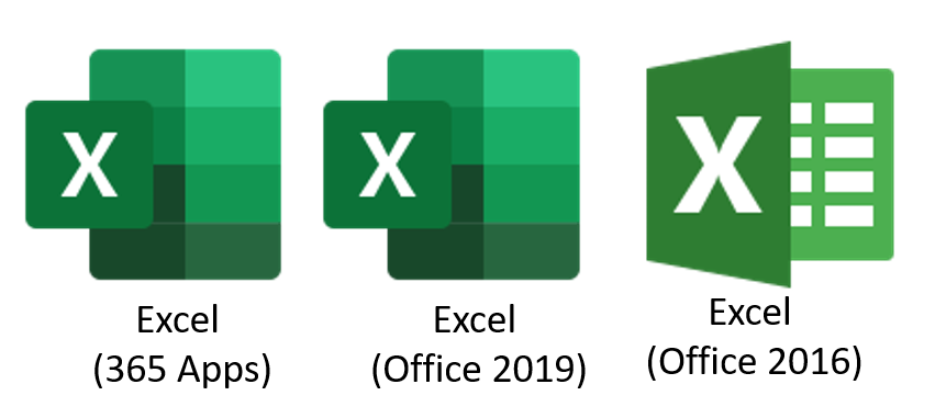 Excel 365 Apps, Excel 2019, Excel 2016