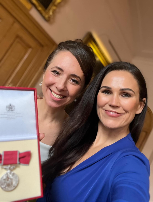 Liz with her British Empire Medal and Ellie