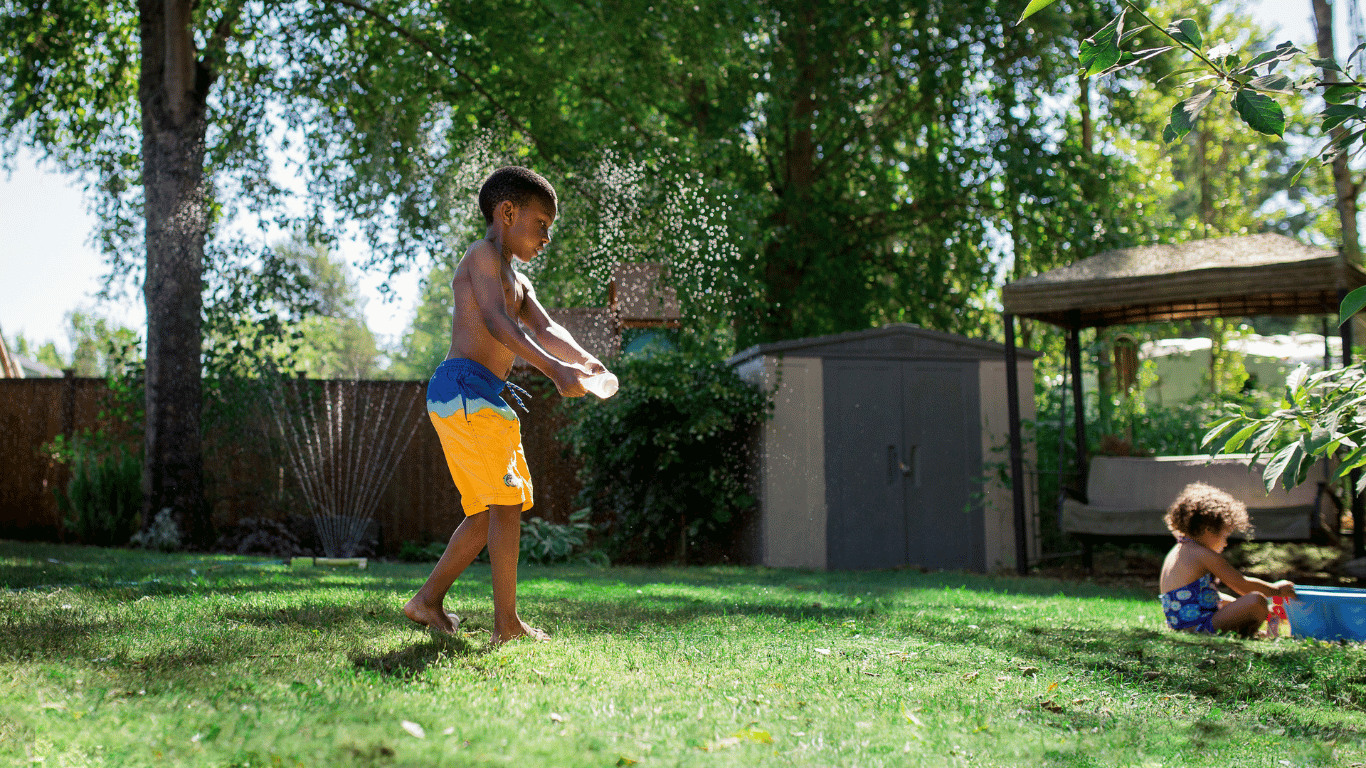 Kids playing on the lawn