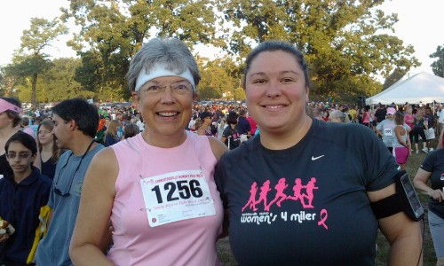 Caroline and her mother at a breast cancer race event