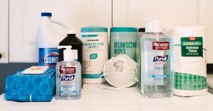 a collection of cleaning and disinfecting products