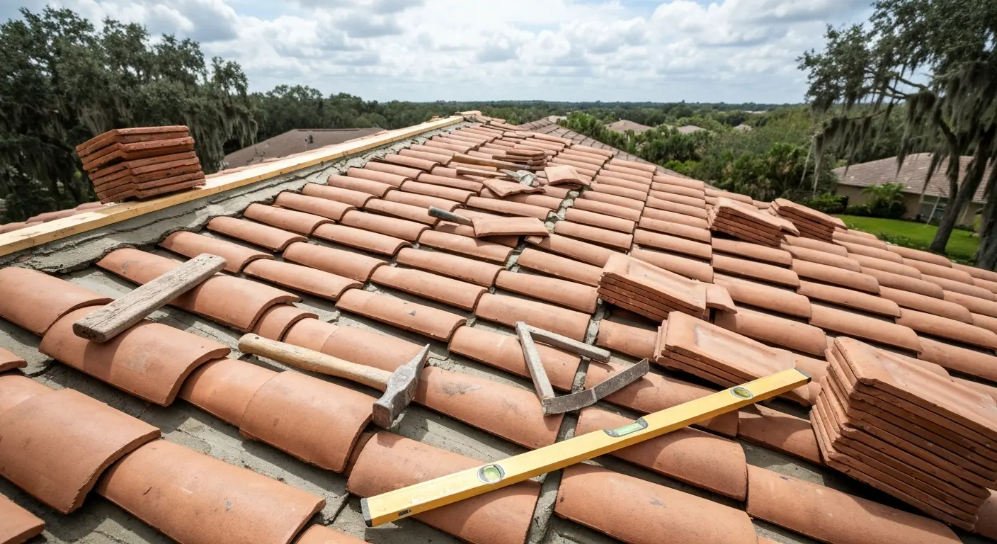 Tile roof repair project