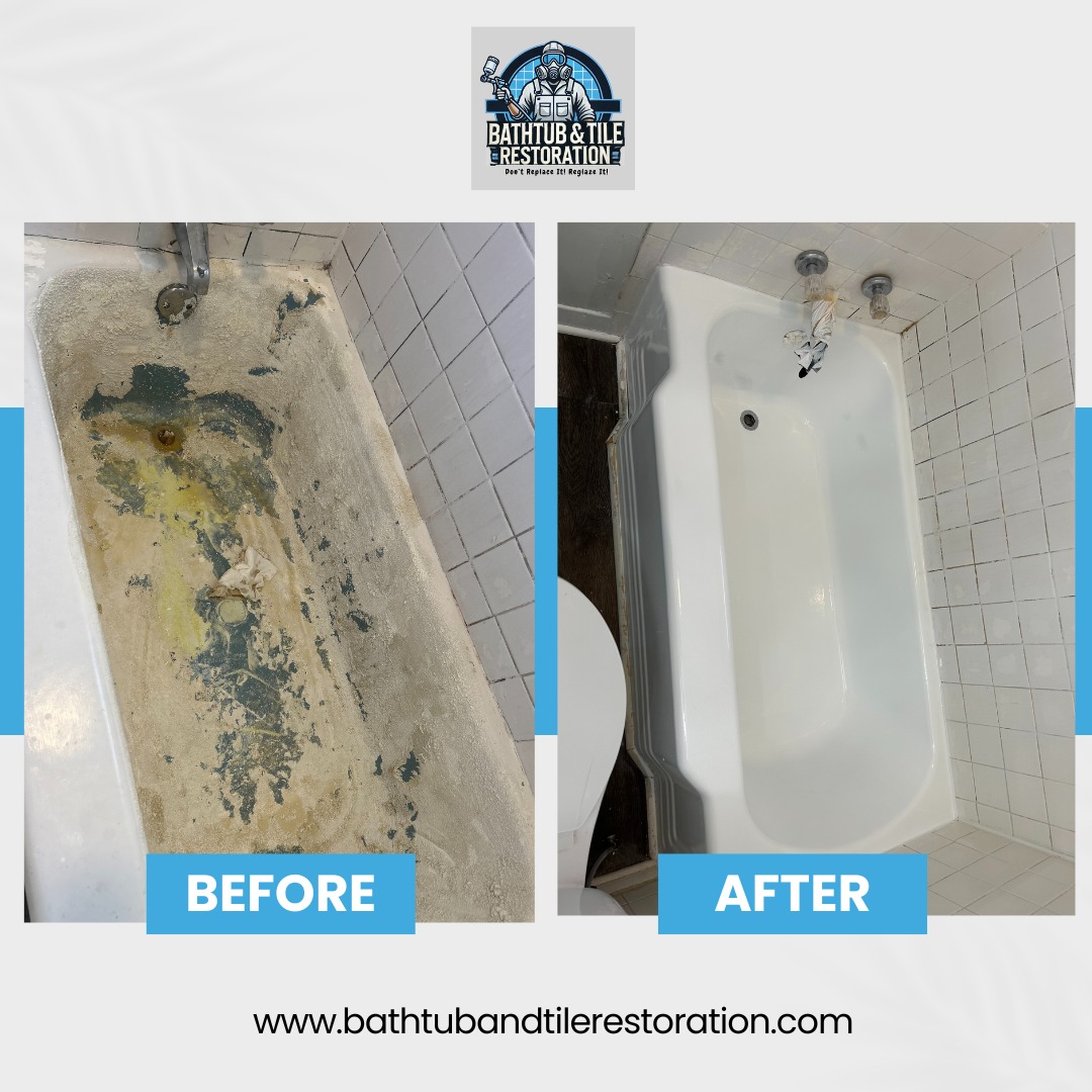Before and after -Bathtub and tile restorations refinishing project Before and after -Bathtub and tile restorations refinishing project