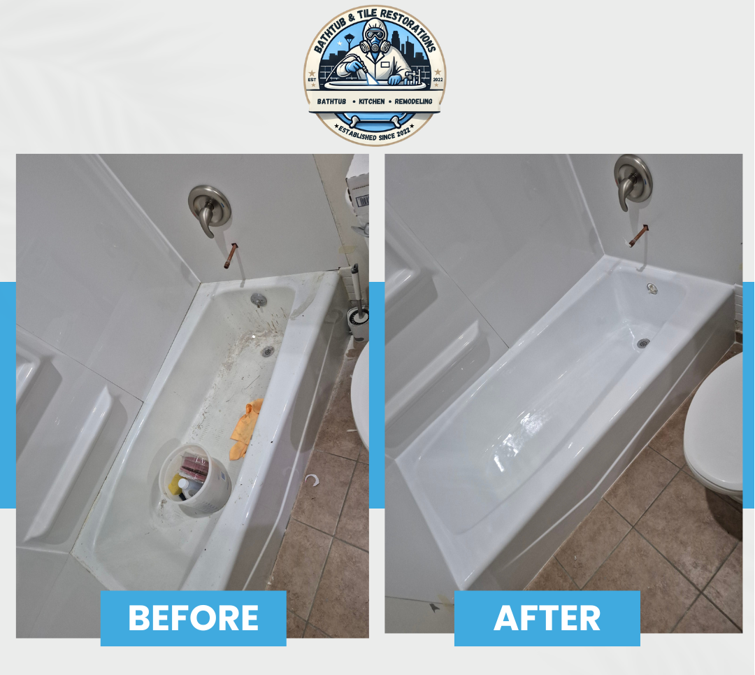 before and after professional refinishing by Bathtub and Tile Restorations. before and after professional refinishing by Bathtub and Tile Restorations.