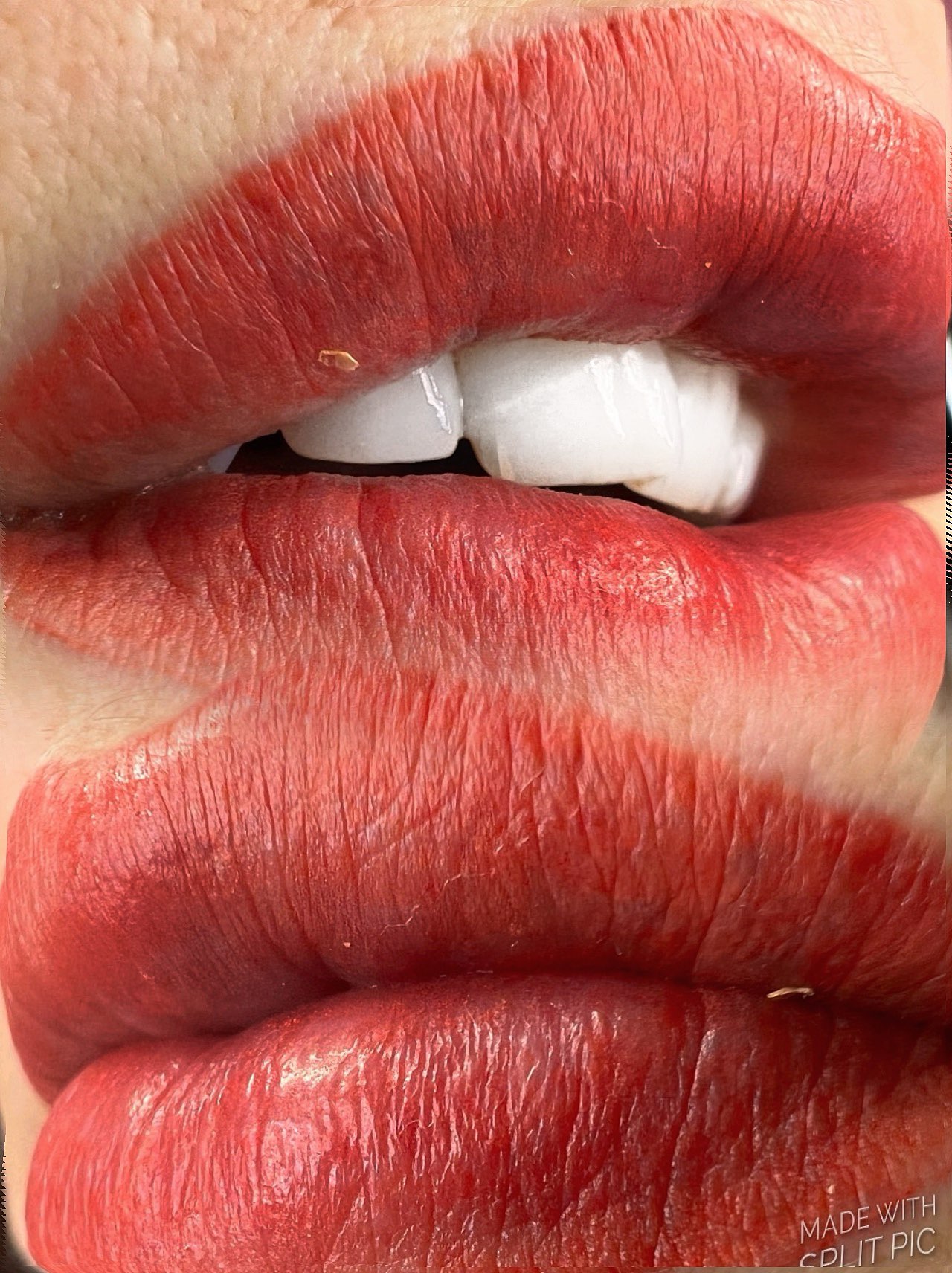 cosmetic tattoo: lip blushing, pictured in a warm orange tone