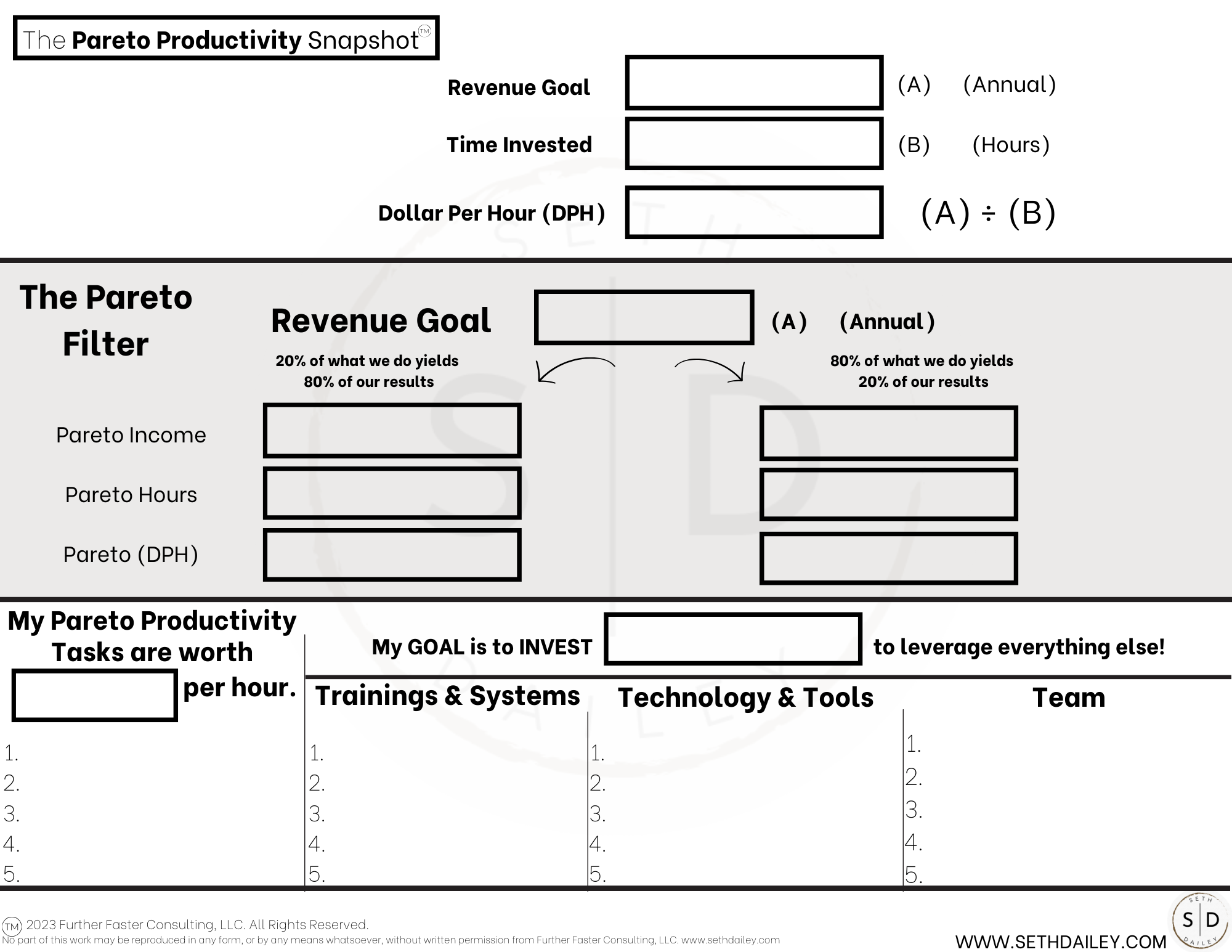 Learn about the Pareto Productivity Snapshot™ to maximize productivity by focusing on high-value tasks. Elevate your dollar per hour worth and achieve limitless income. Learn about the Pareto Productivity Snapshot™ to maximize productivity by focusing on high-value tasks. Elevate your dollar per hour worth and achieve limitless income.