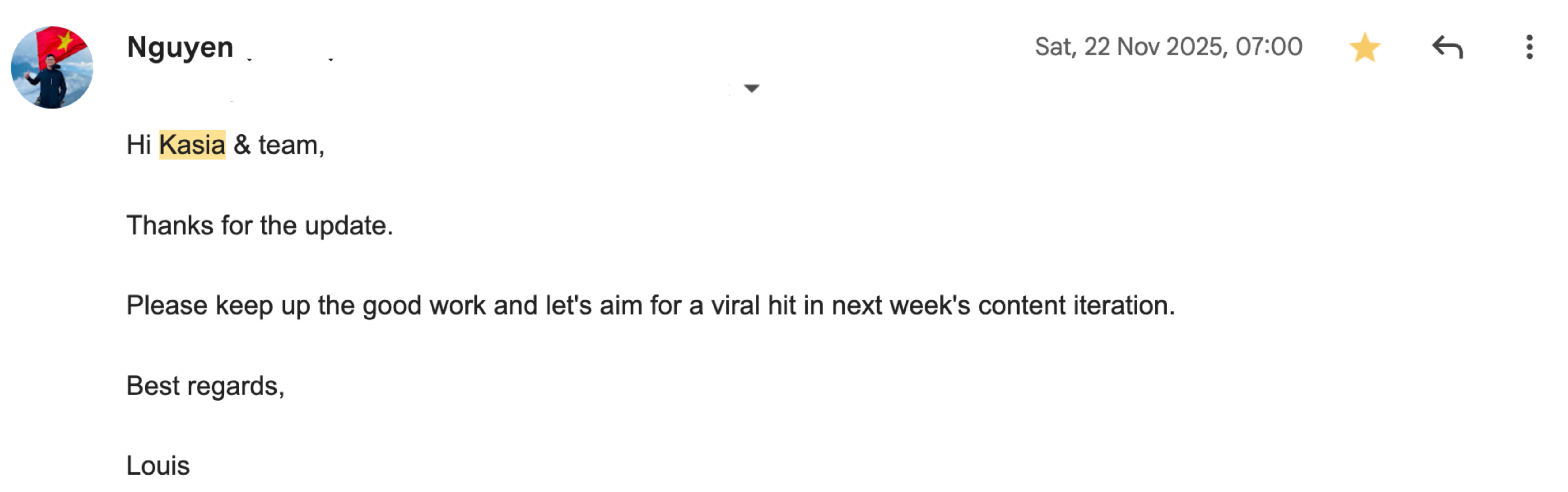 Client testimonial screenshot