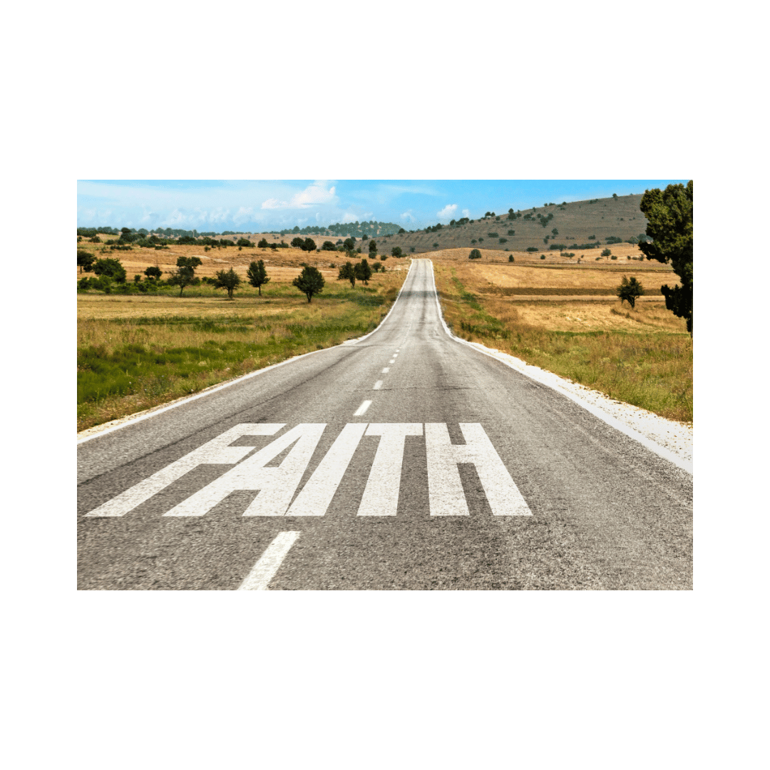 A road stretching into the horizon with the word 'FAITH' painted on it, symbolizing the faith-driven entrepreneurship journey of mompreneurs in the Laptop Mommas community. A road stretching into the horizon with the word 'FAITH' painted on it, symbolizing the faith-driven entrepreneurship journey of mompreneurs in the Laptop Mommas community.