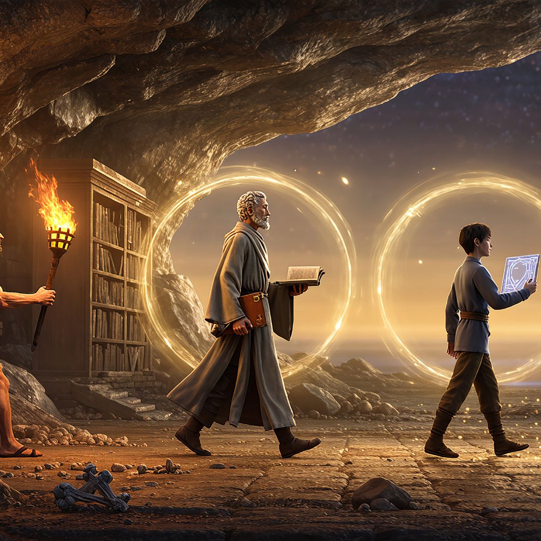 A futuristic timeline of AI memorial challenges and predictions for 2030.