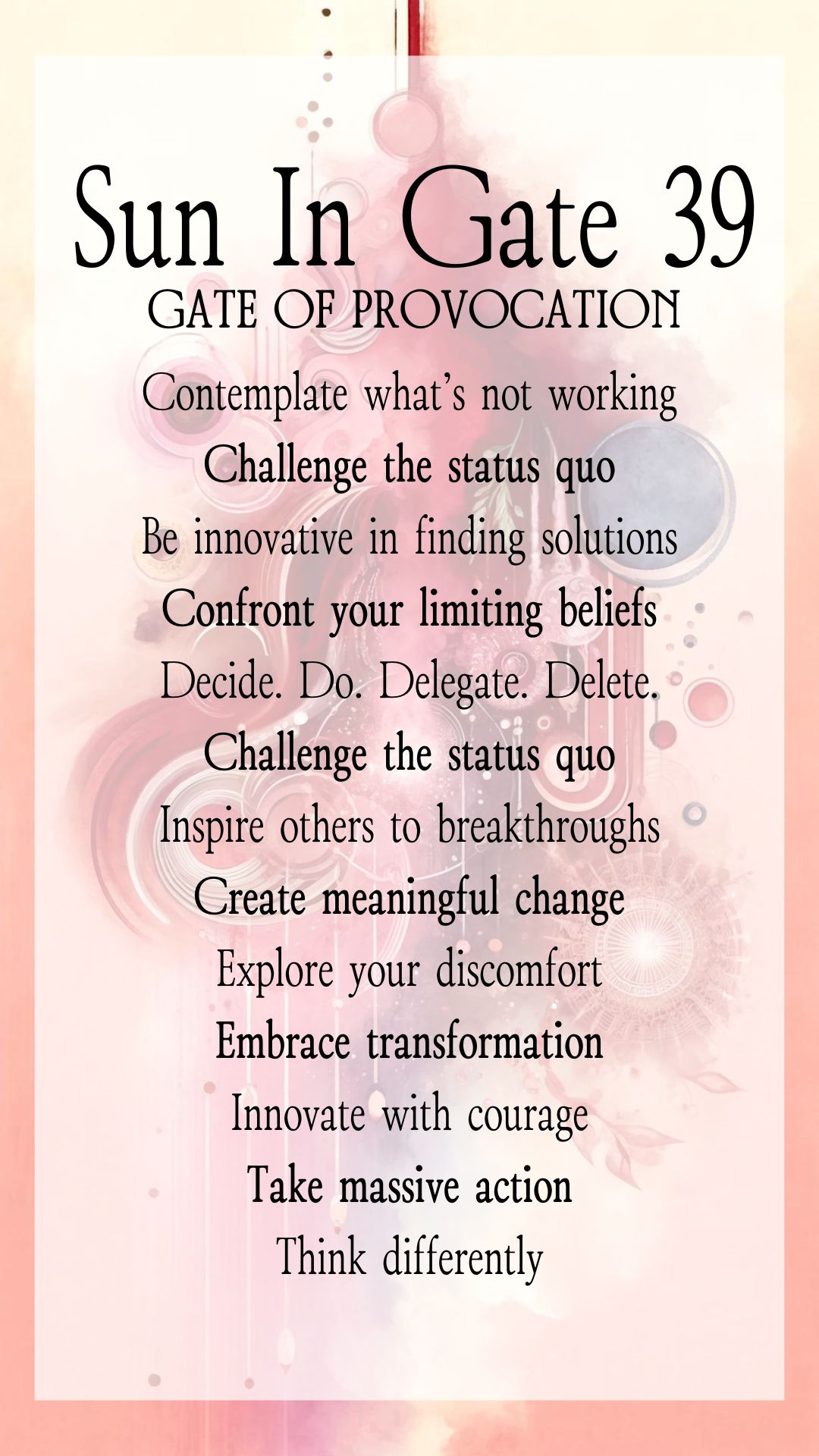Text Graphic about Gate 39 Provocation in Human Design, focusing on actions for online entrepreneurs and business growth Text Graphic about Gate 39 Provocation in Human Design, focusing on actions for online entrepreneurs and business growth