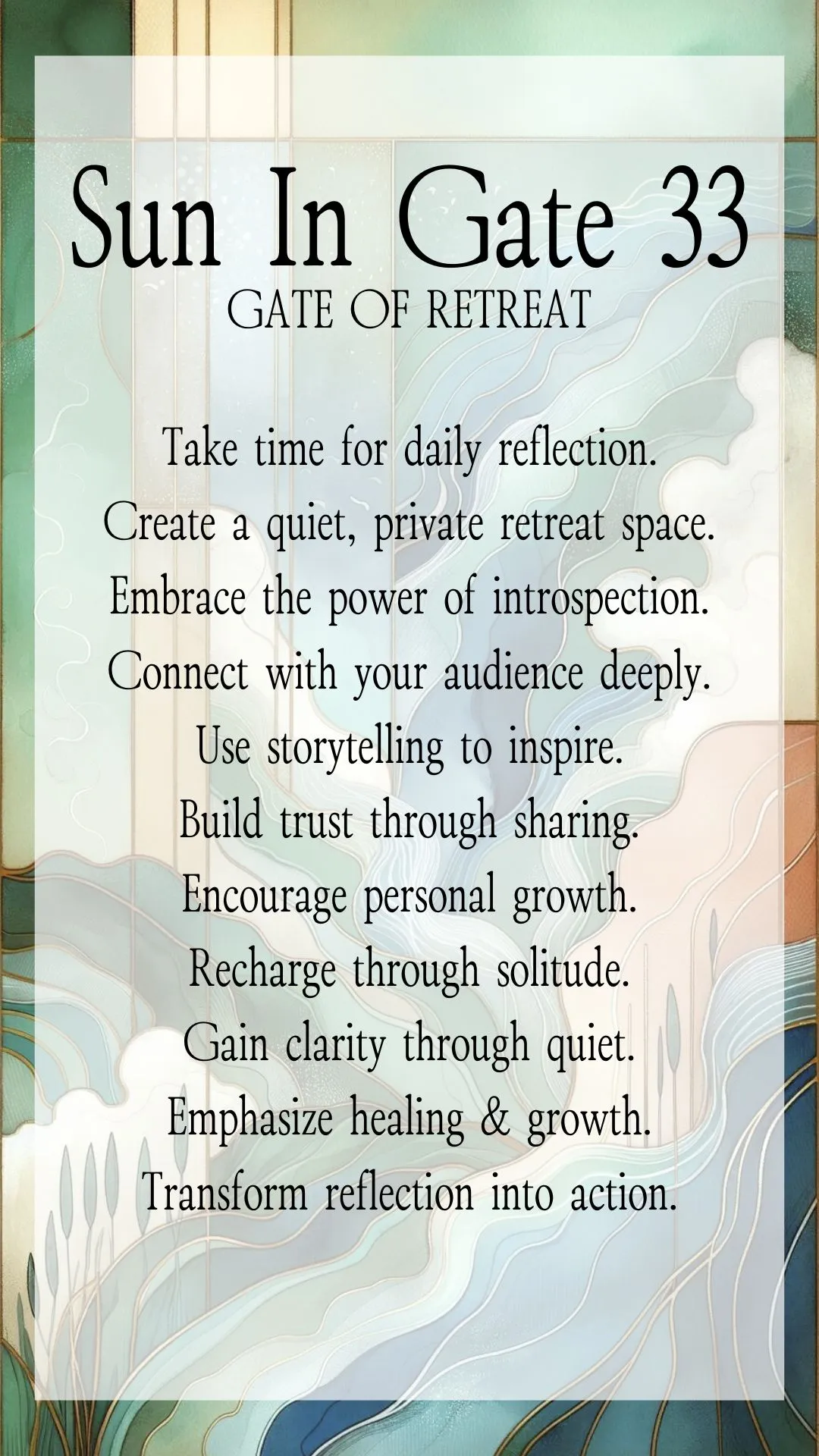 Text Graphic about Gate 33 the gate of Retreat in Human Design, focusing on actions for online entrepreneurs and business growth Text Graphic about Gate 33 the gate of Retreat in Human Design, focusing on actions for online entrepreneurs and business growth