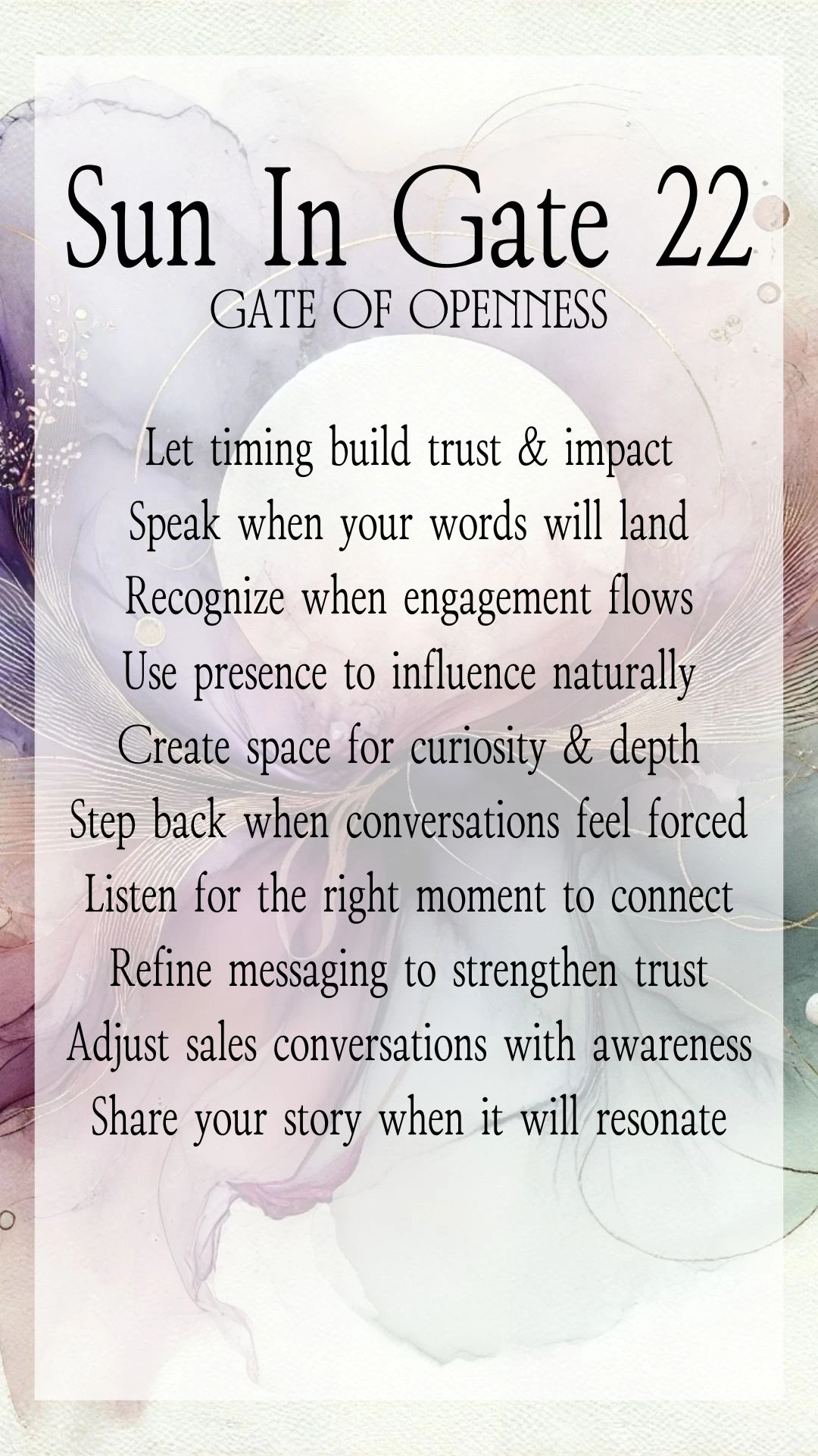 Text Graphic about Gate 22 Openness in Human Design, focusing on actions for online entrepreneurs and business growth Text Graphic about Gate 22 Openness in Human Design, focusing on actions for online entrepreneurs and business growth