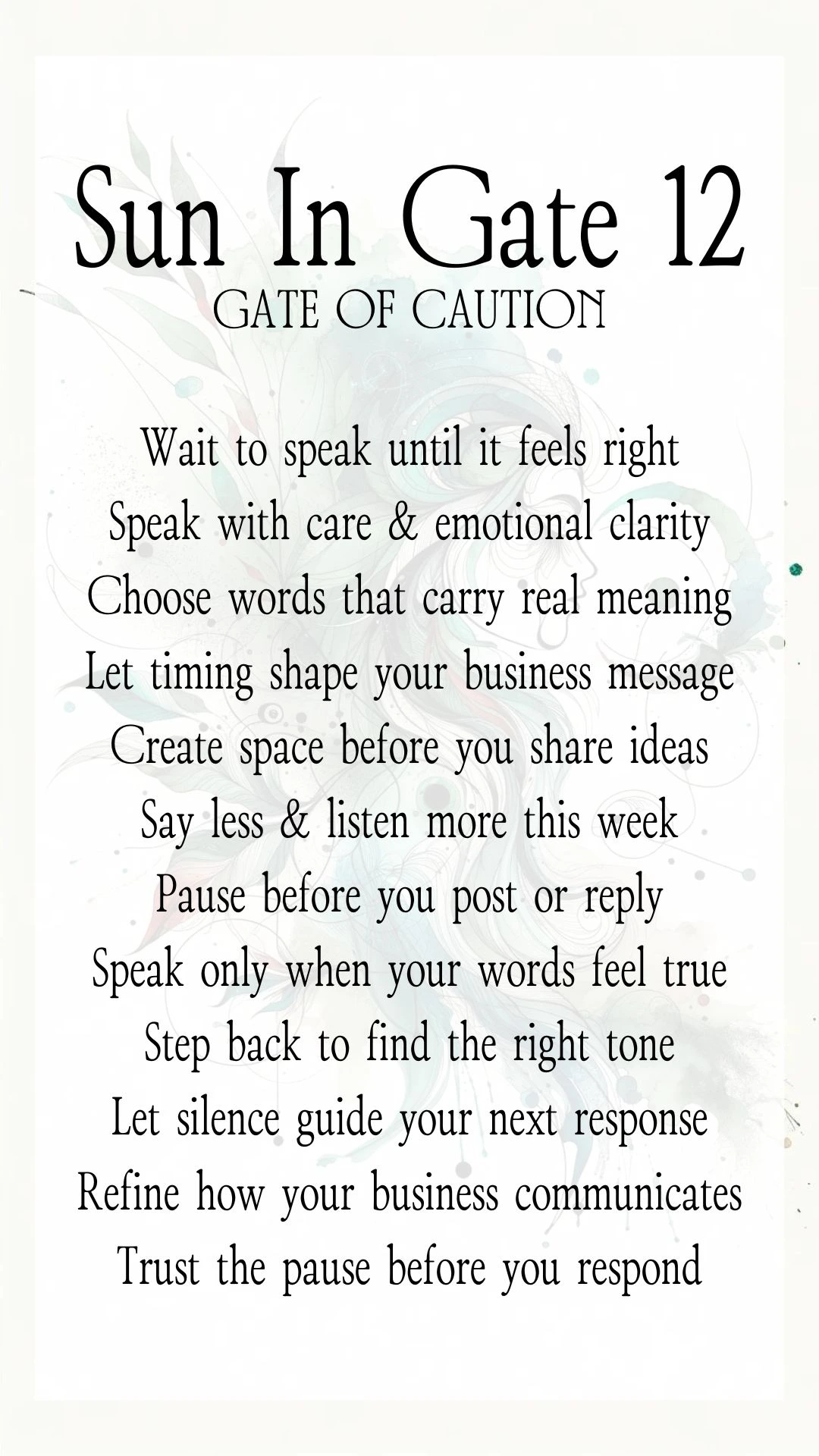 Text Graphic about Gate 12 Caution in Human Design, focusing on actions for online entrepreneurs and business growth Text Graphic about Gate 12 Caution in Human Design, focusing on actions for online entrepreneurs and business growth