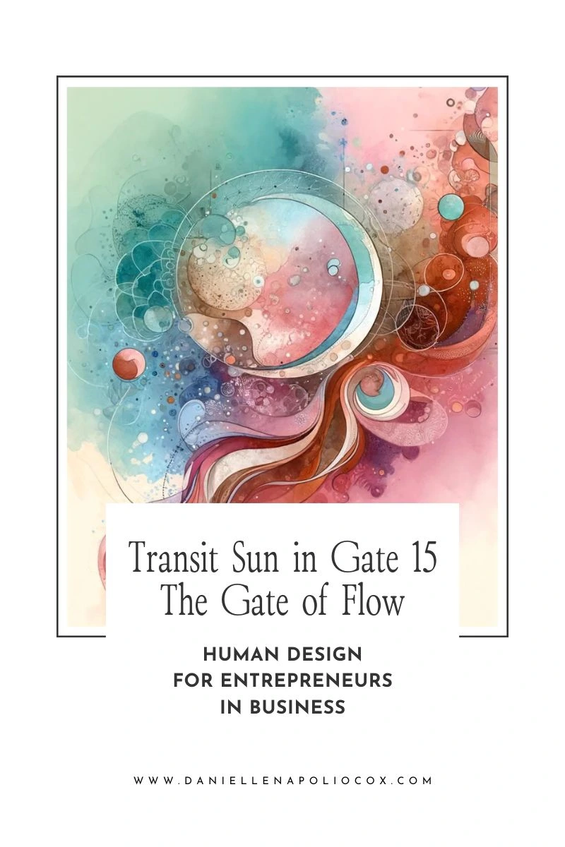 Visual representation of the Sun in Gate 15 Flow, with actionable business strategies for entrepreneurs based on Human Design.