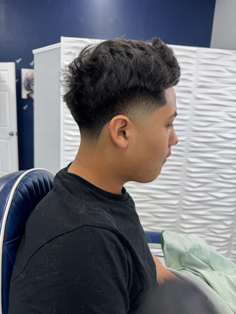 Before-and-after collage image with side-by-side haircut transformation for a client, neutral background, documentary style to emphasize results.