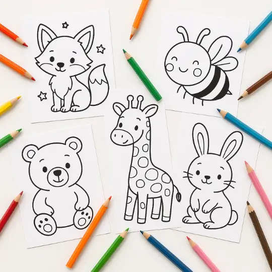 Cute animal coloring pages with colored pencils