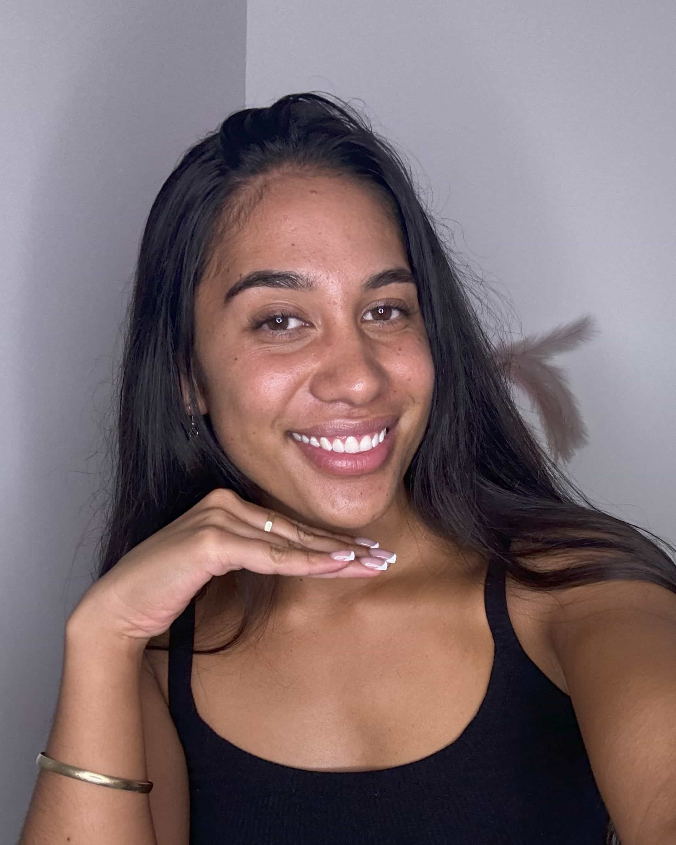 Close up of girl smiling with white teeth