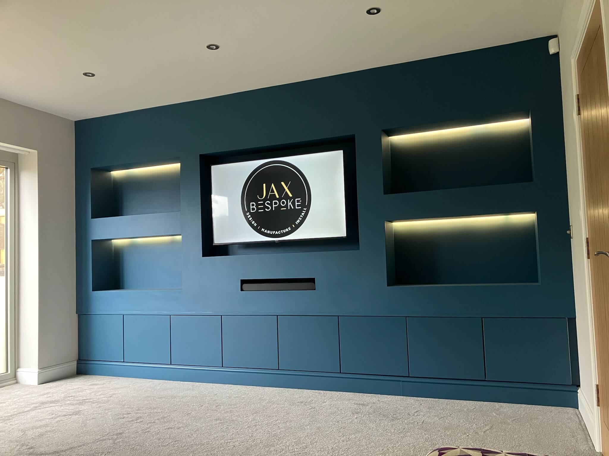 Dark blue media wall Dark blue media wall