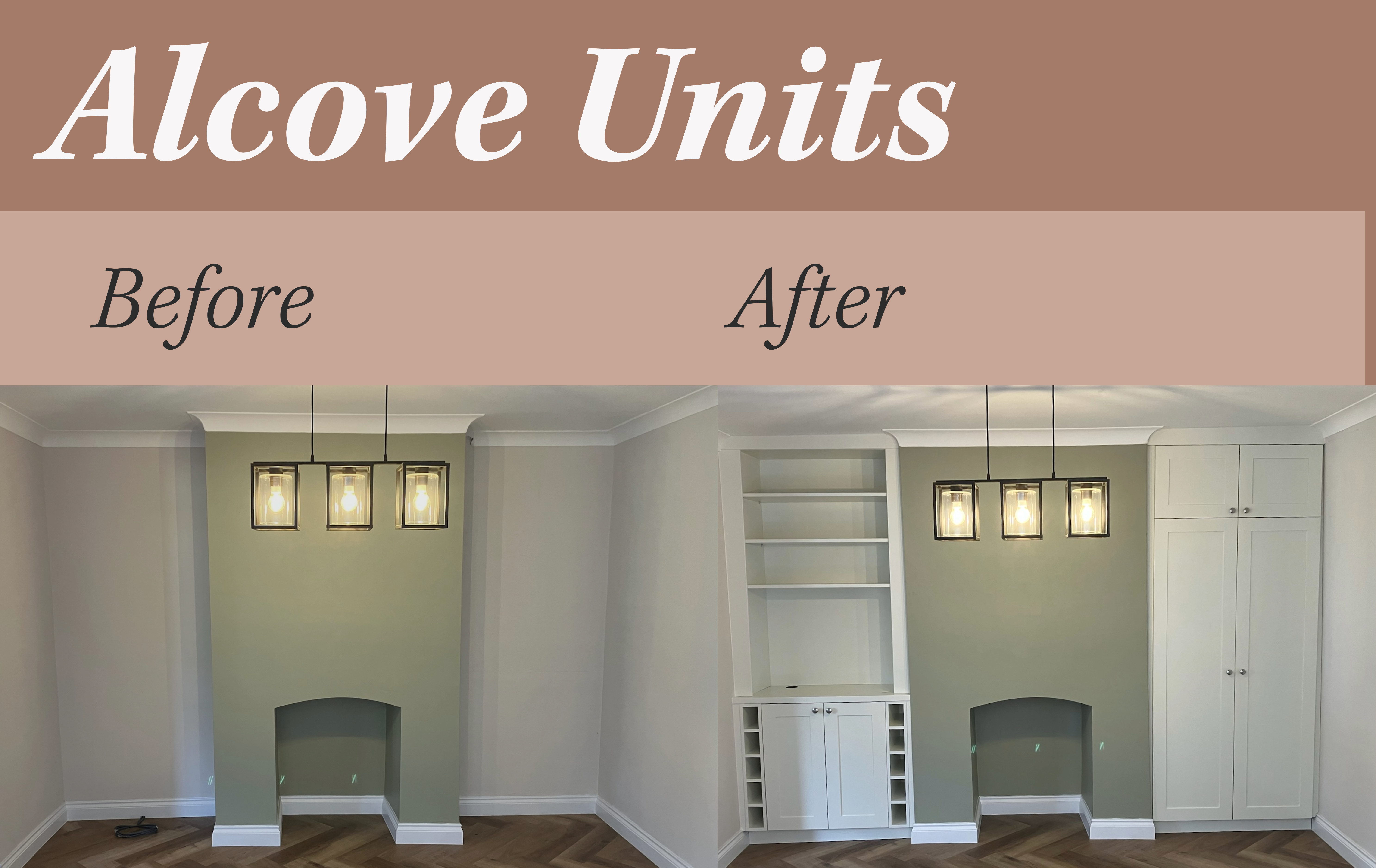 Before and after bespoke fitted alcove units - designed, manufactured and installed for Leeds, Yorkshire home by JAX Bespoke Before and after bespoke fitted alcove units - designed, manufactured and installed for Leeds, Yorkshire home by JAX Bespoke