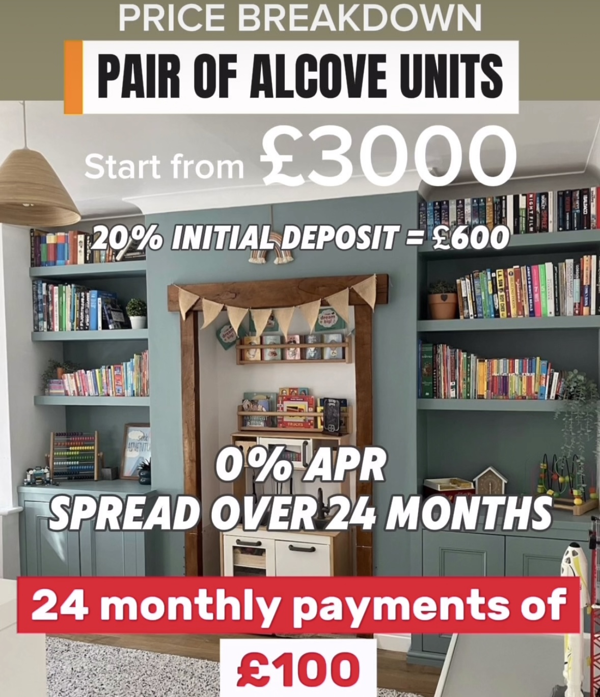 cost example breakdown for pair of bespoke made to measure alcove units - finance options available, provided by ideal4finance cost example breakdown for pair of bespoke made to measure alcove units - finance options available, provided by ideal4finance