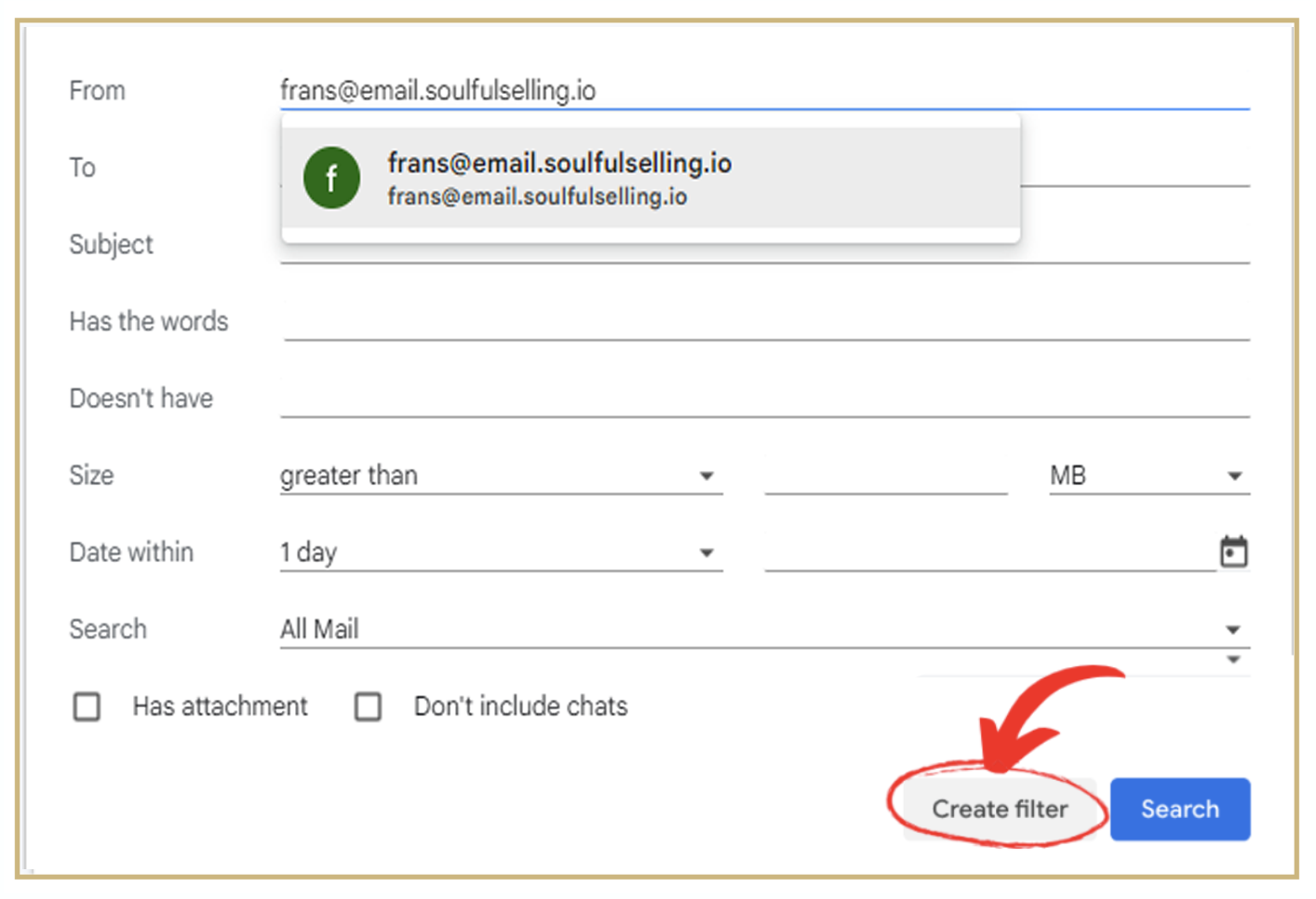 Gmail Create Filter Dialog