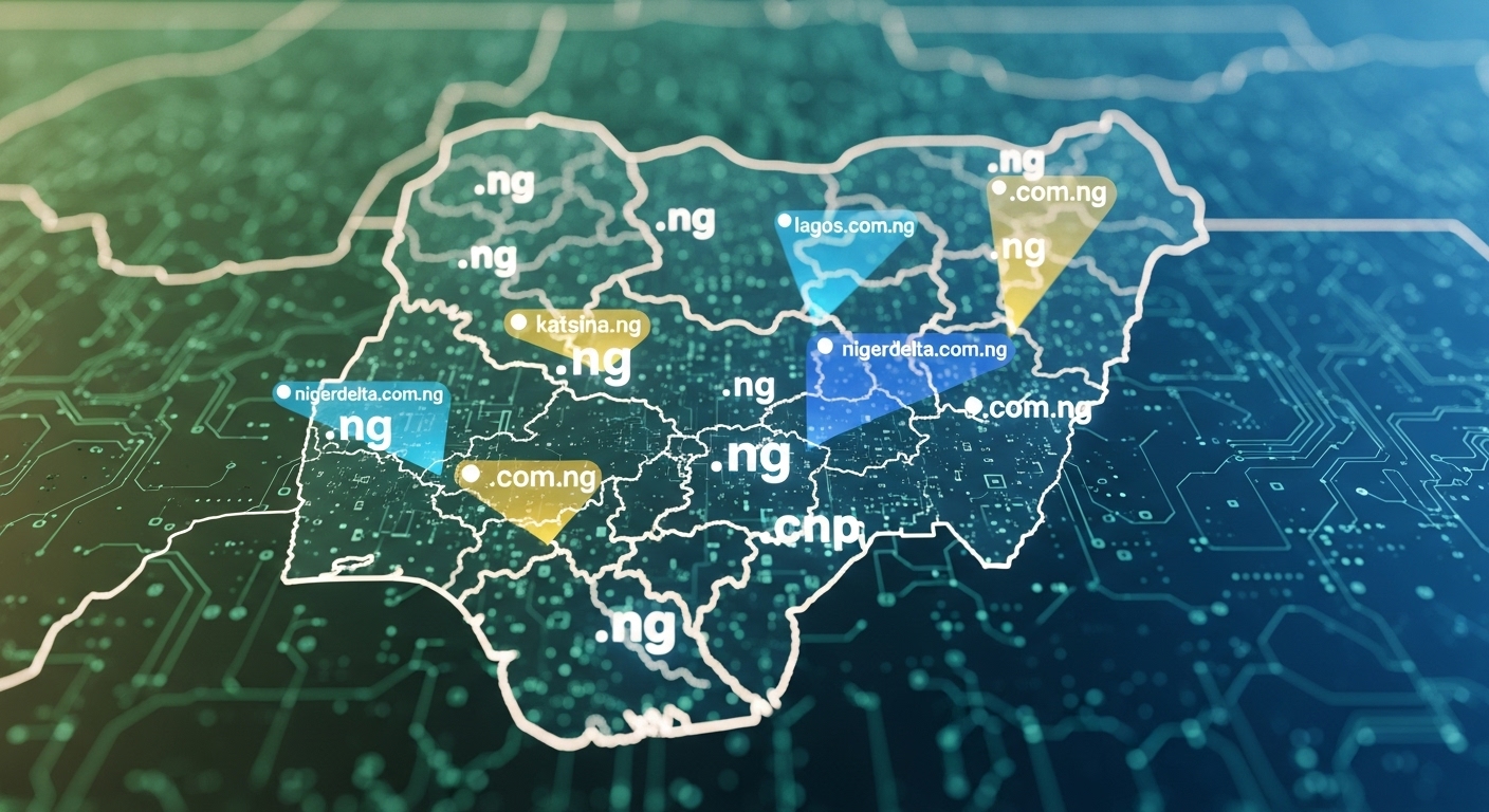Map of Nigeria featuring popular domain extensions such as .com.ng and .ng, illustrating affordable local domain registration and online branding. Map of Nigeria featuring popular domain extensions such as .com.ng and .ng, illustrating affordable local domain registration and online branding.