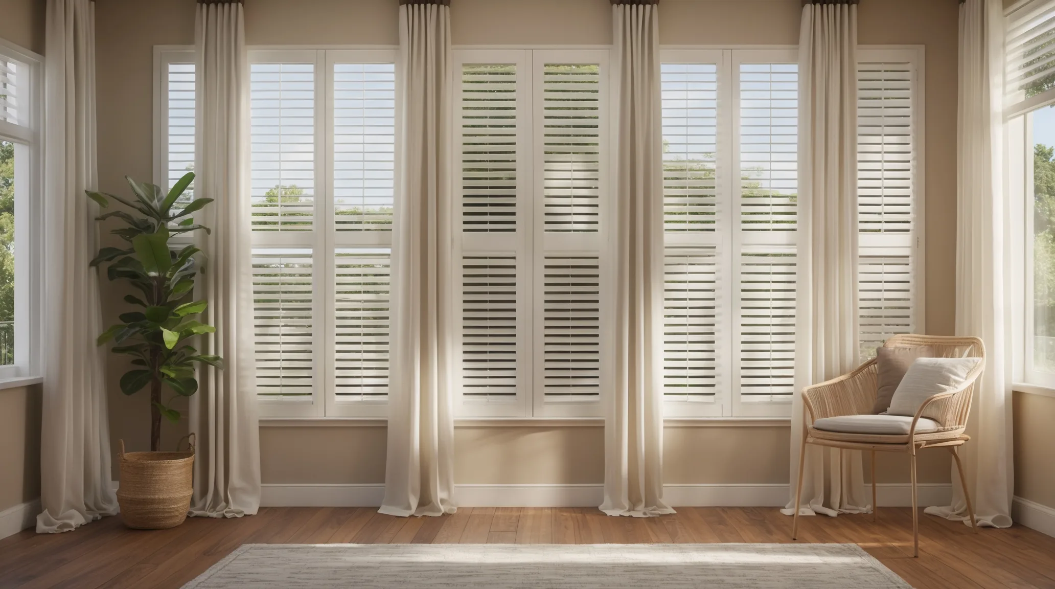 Window Styling with Shutters and Curtains