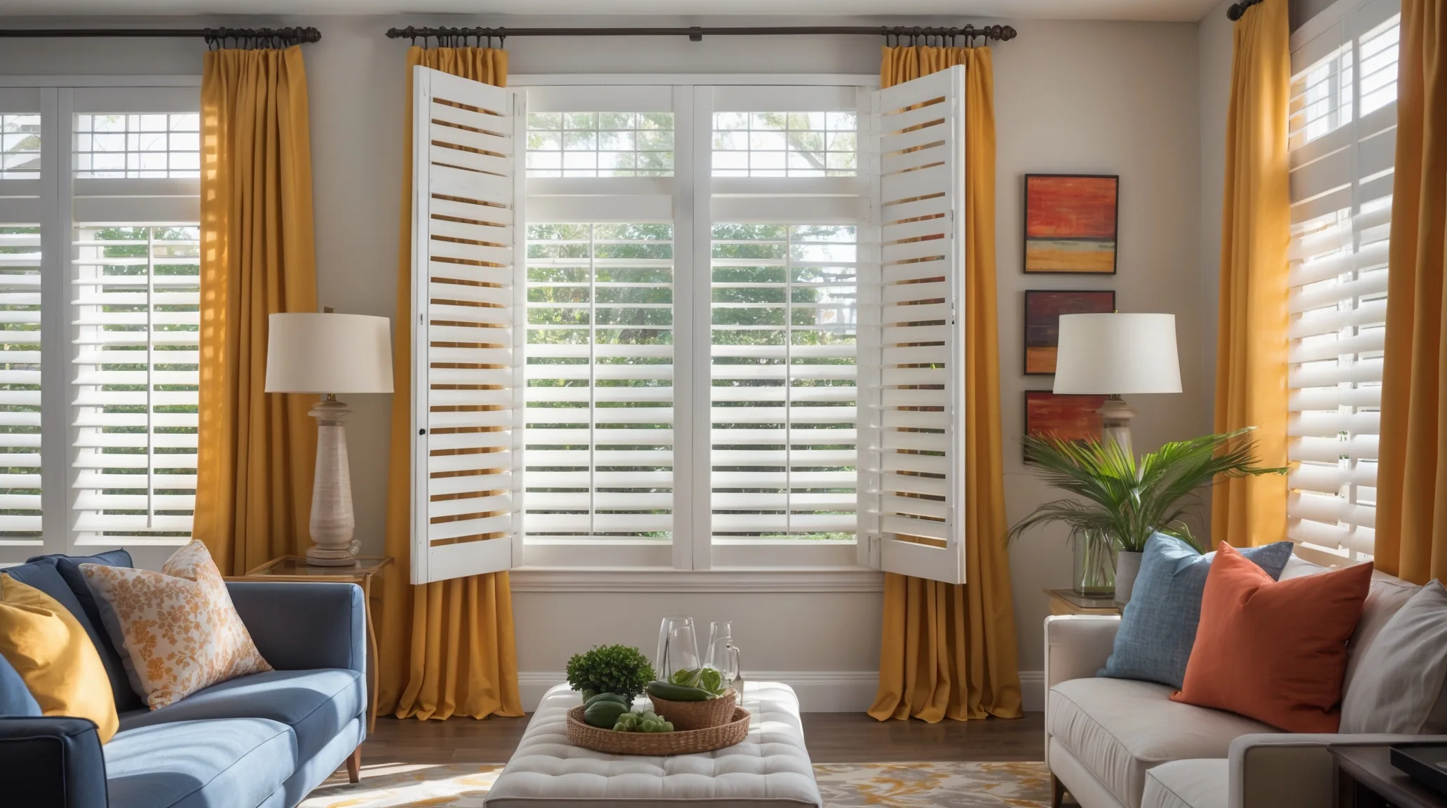 Plantation Shutters with Curtains in Riverside, CA