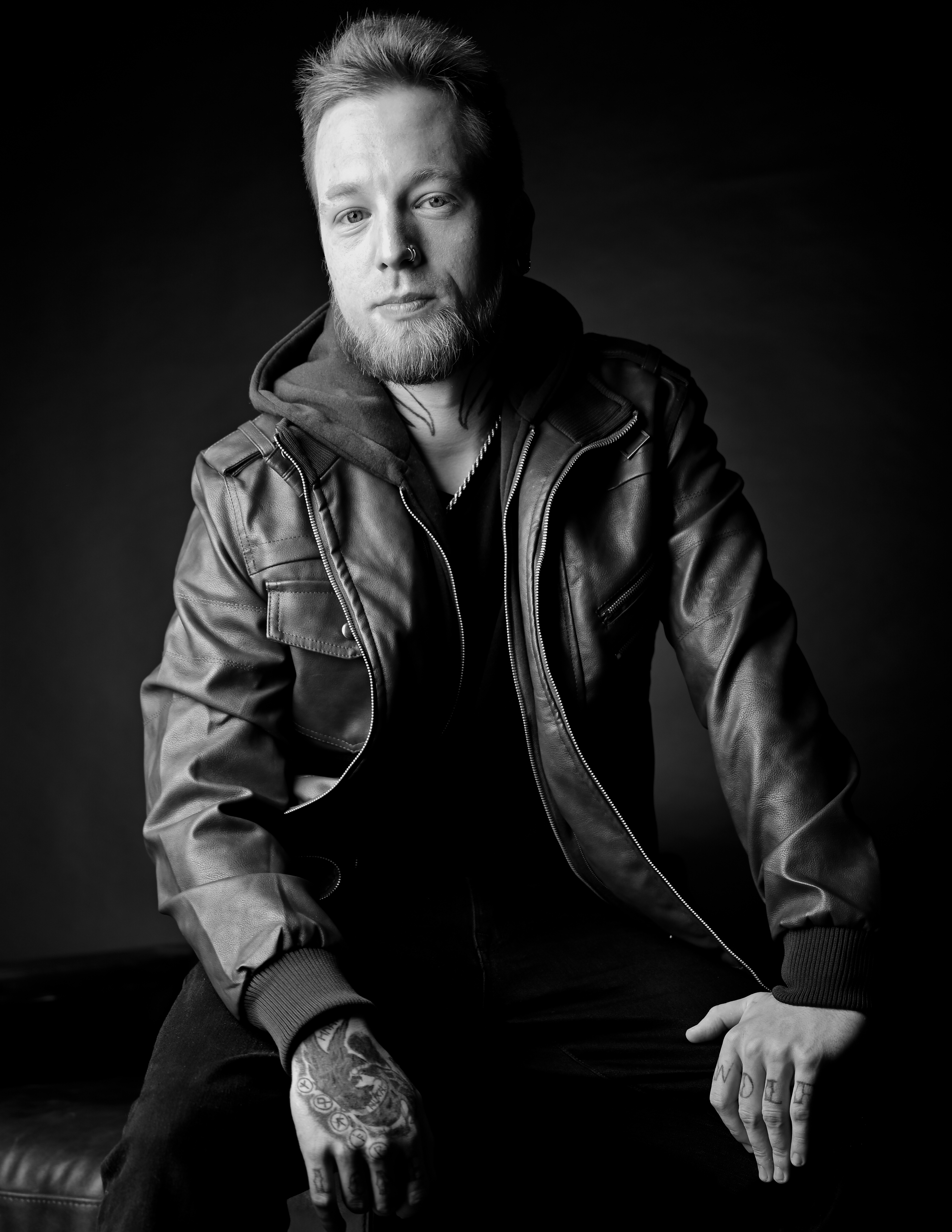 Edward Dose Photography Portrait of Man in Leather Jacket B&W