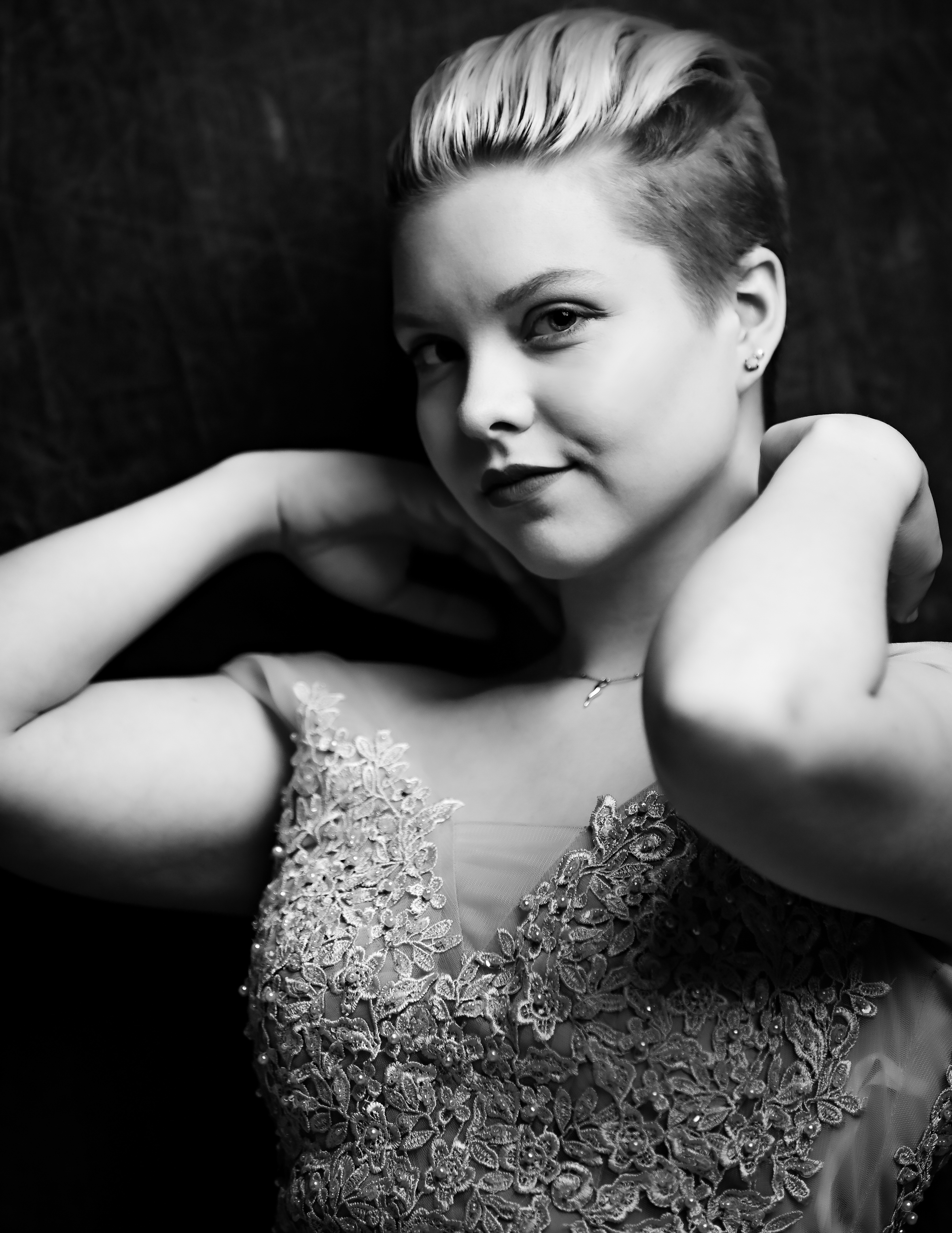 Edward Dose Photography Portrait of Young Woman in Lace Dress B&W