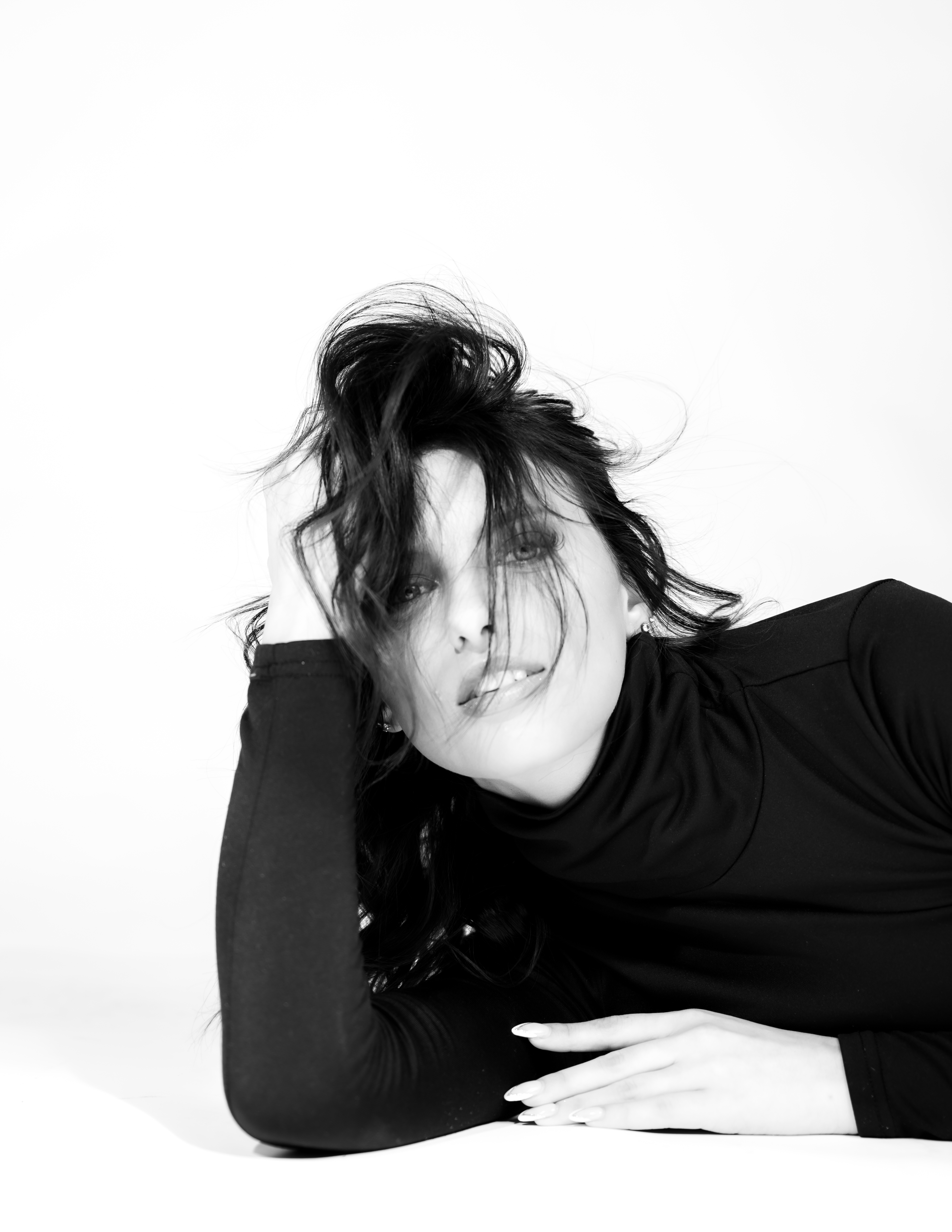 Edward Dose Photography Portrait of Young Woman in Black B&W