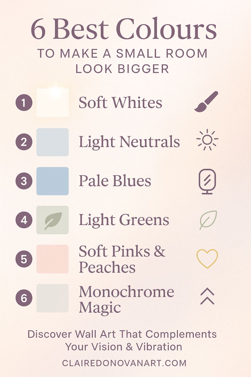 Struggling to make your small room look bigger? Discover 6 expert-approved paint colours that instantly open up tight spaces! From soft whites to calming greens, these colour tricks will make your space feel airy, bright, and beautiful. Bonus: Includes a free gallery wall guide and a fun colour psychology quiz to help you decorate with confidence. Tap to transform your tiny room today! #SmallRoomDecor #MakeRoomLookBigger #InteriorDesignTips #HomeColorIdeas #GalleryWall #ColorPsychology #WallArtInspiration Struggling to make your small room look bigger? Discover 6 expert-approved paint colours that instantly open up tight spaces! From soft whites to calming greens, these colour tricks will make your space feel airy, bright, and beautiful. Bonus: Includes a free gallery wall guide and a fun colour psychology quiz to help you decorate with confidence. Tap to transform your tiny room today! #SmallRoomDecor #MakeRoomLookBigger #InteriorDesignTips #HomeColorIdeas #GalleryWall #ColorPsychology #WallArtInspiration