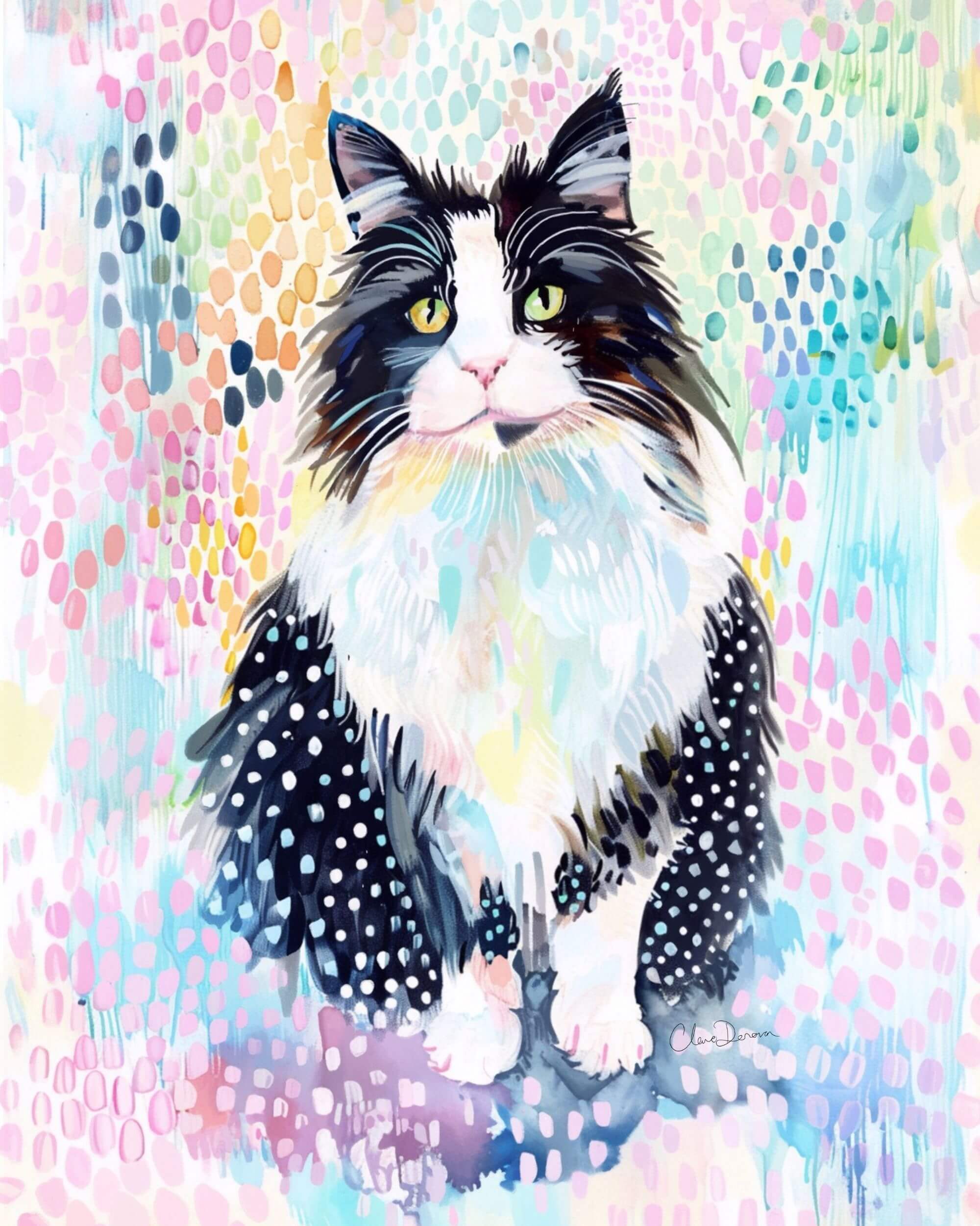 Storybook Bloom pet portrait with florals — Claire Donovan Art