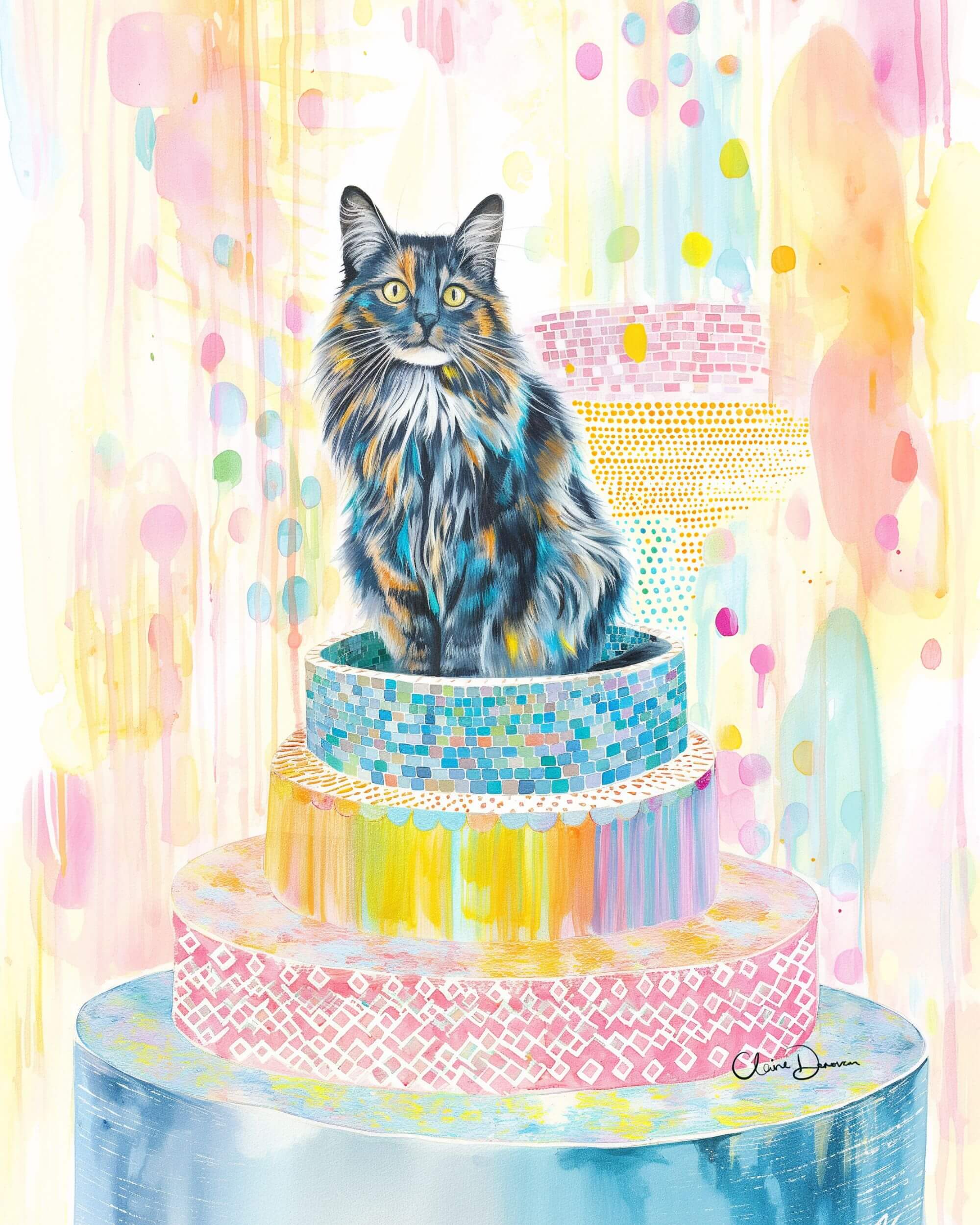 Storybook Bloom pet portrait with florals — Claire Donovan Art