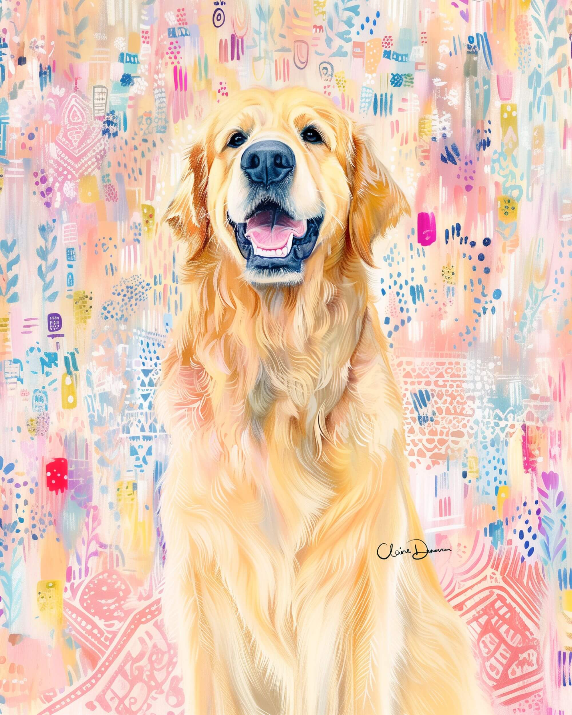 Storybook Bloom pet portrait with florals — Claire Donovan Art