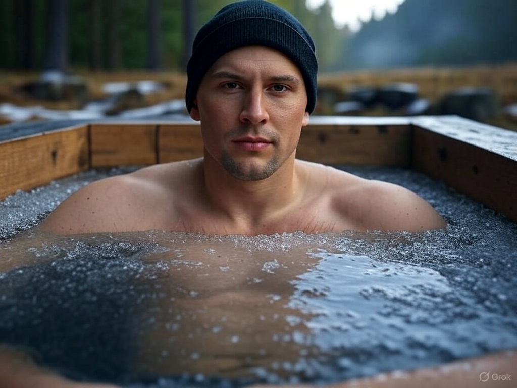 man in ice bath man in ice bath